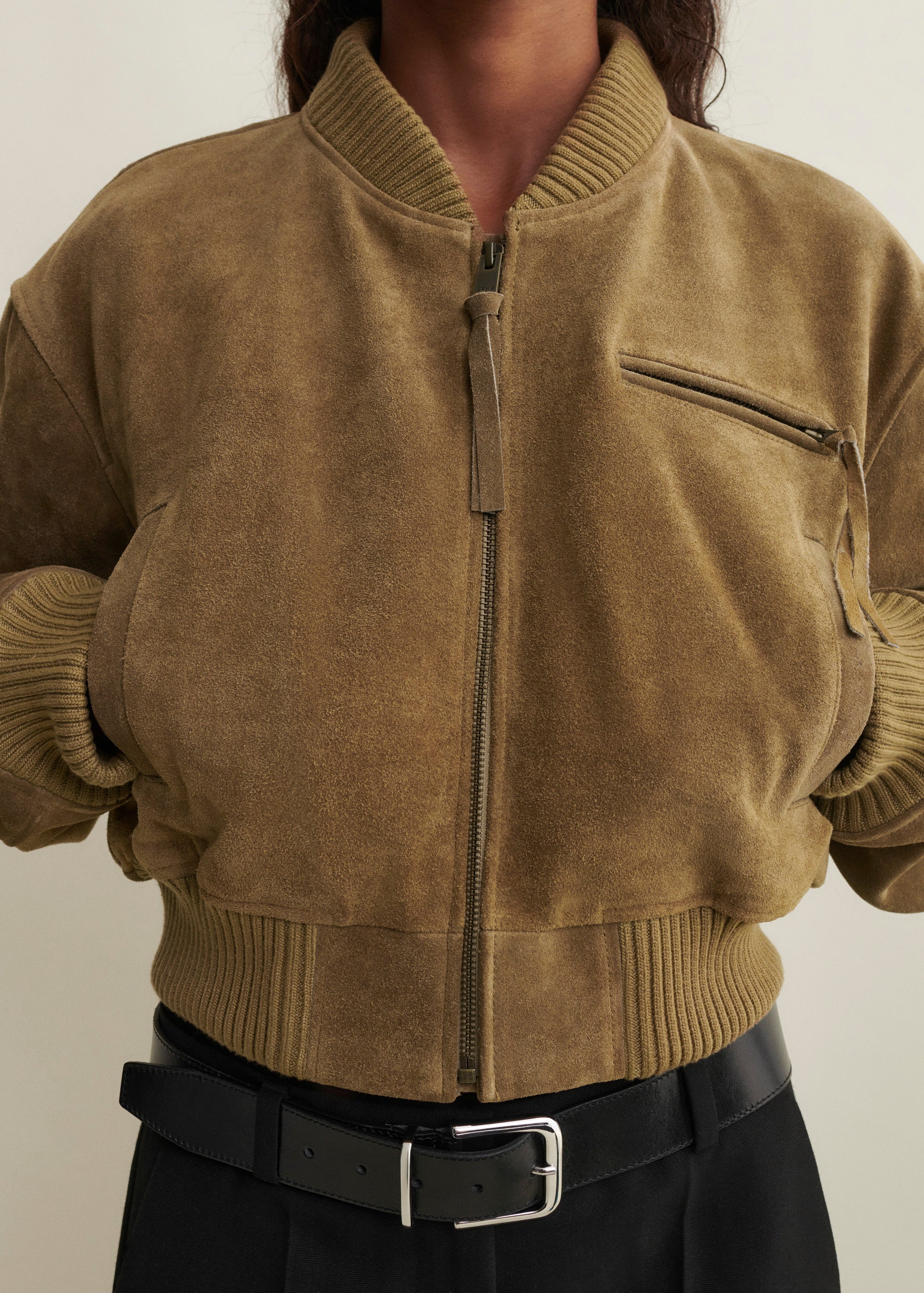 ELETTRA | Gritty Suede Jacket | Olive