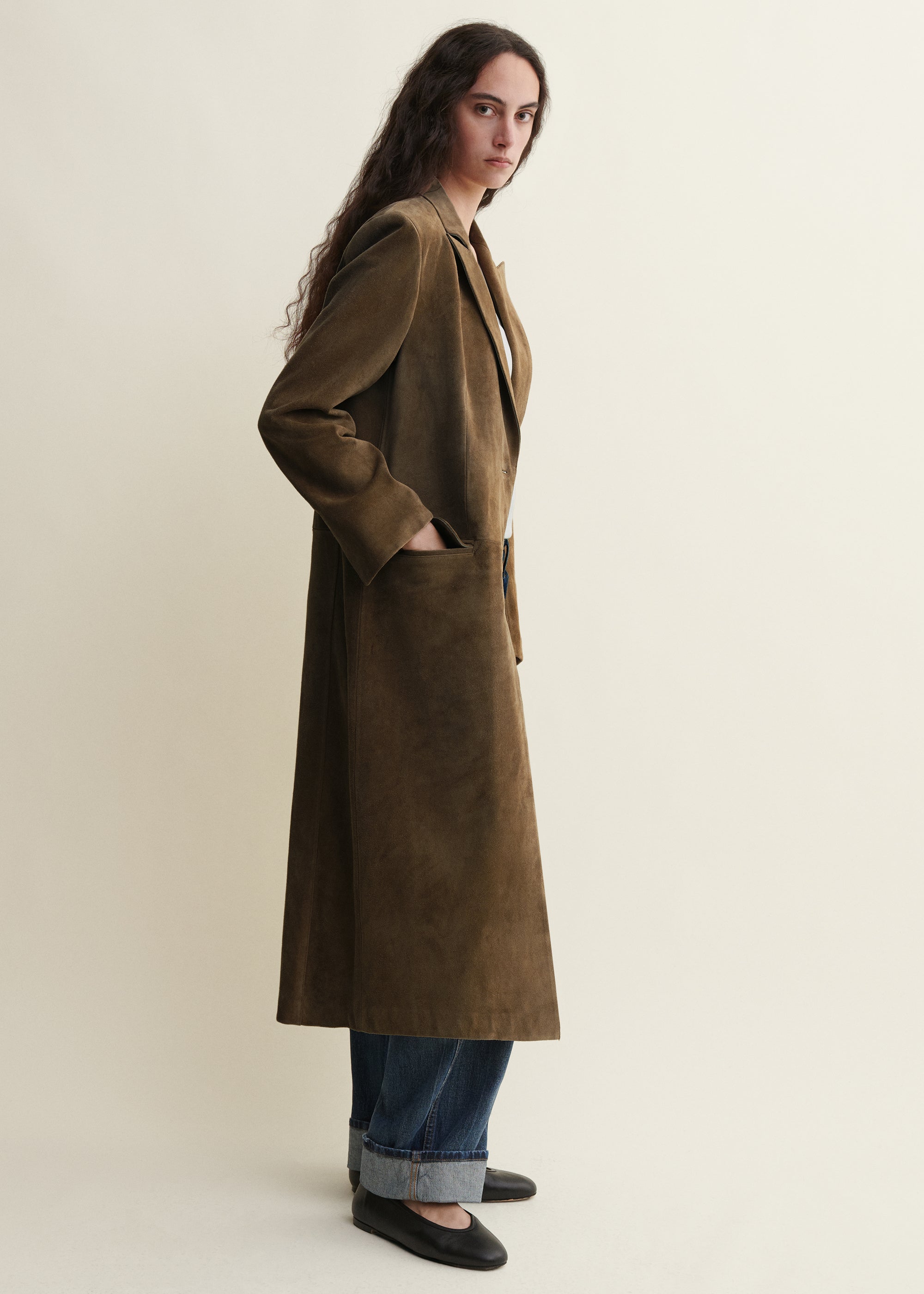 ALISSA | Gritty Wildleder Mantel | Earth Green