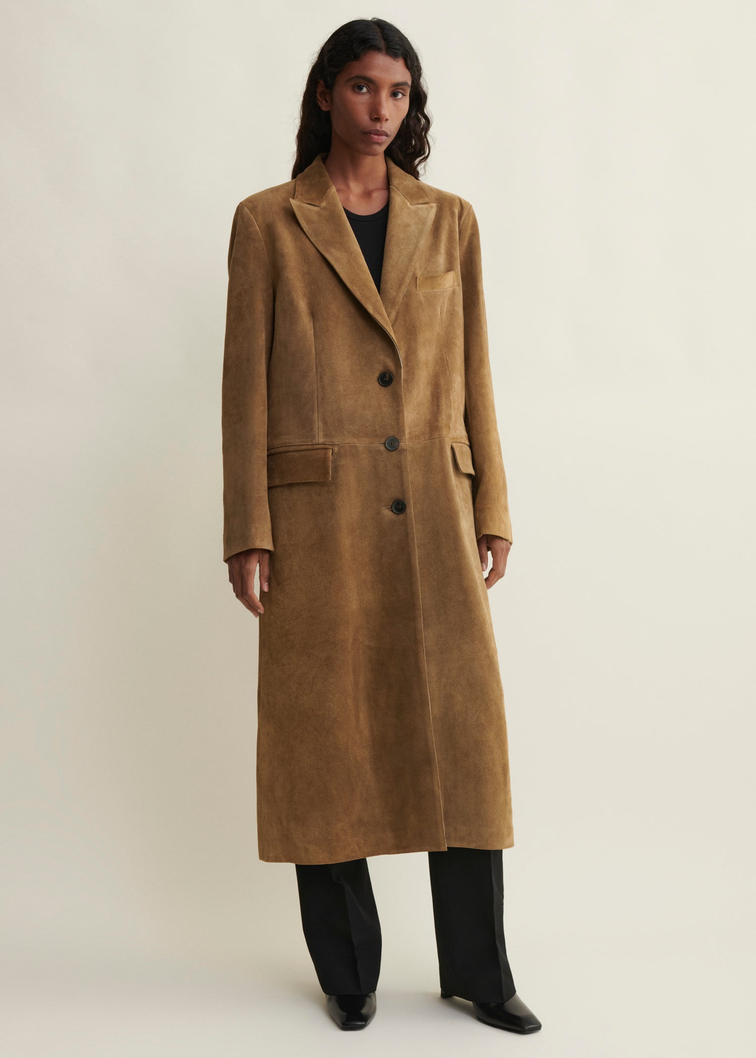 ALISSA | Gritty Suede Long Coat | Olive