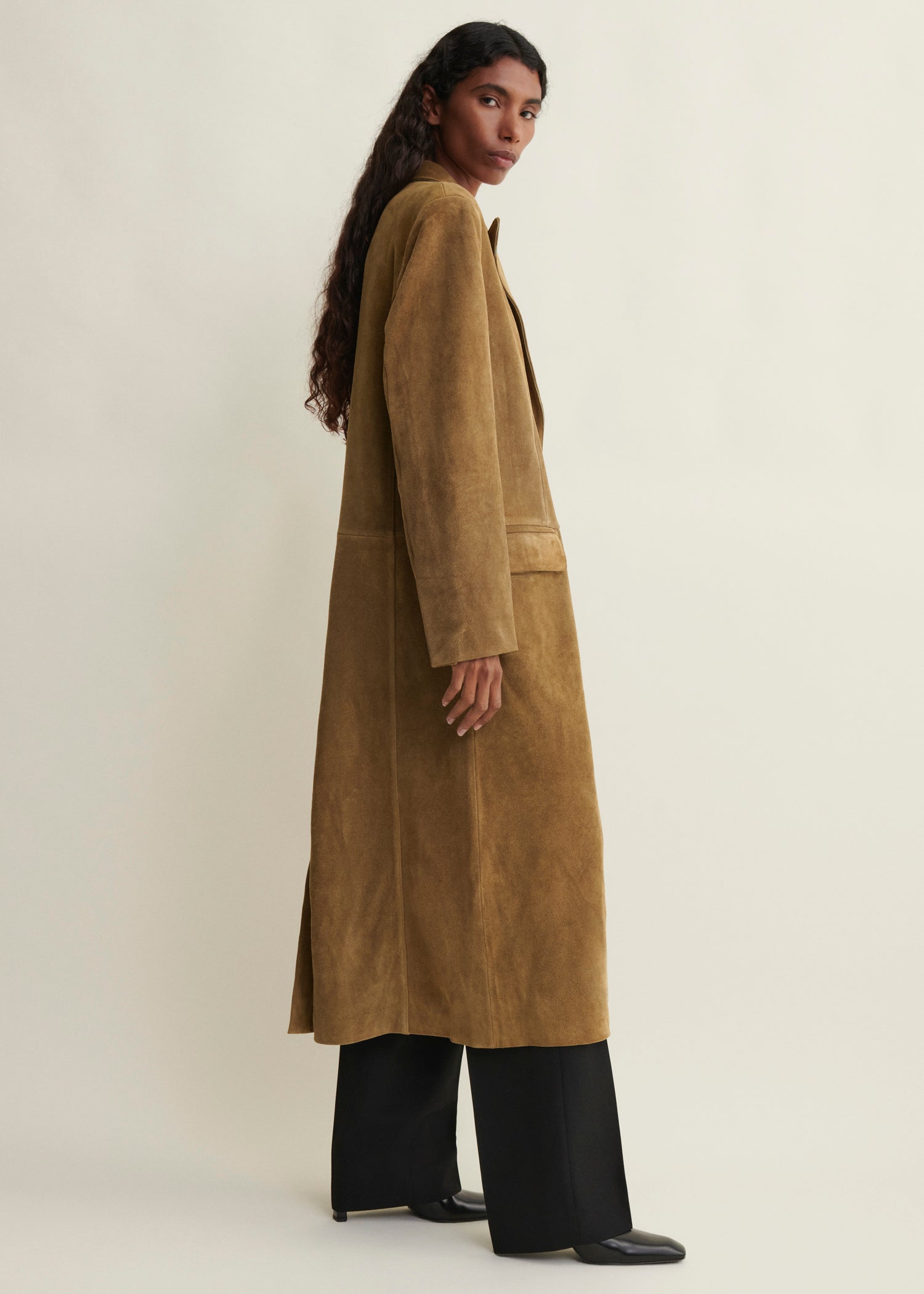 ALISSA | Gritty Suede Long Coat | Olive