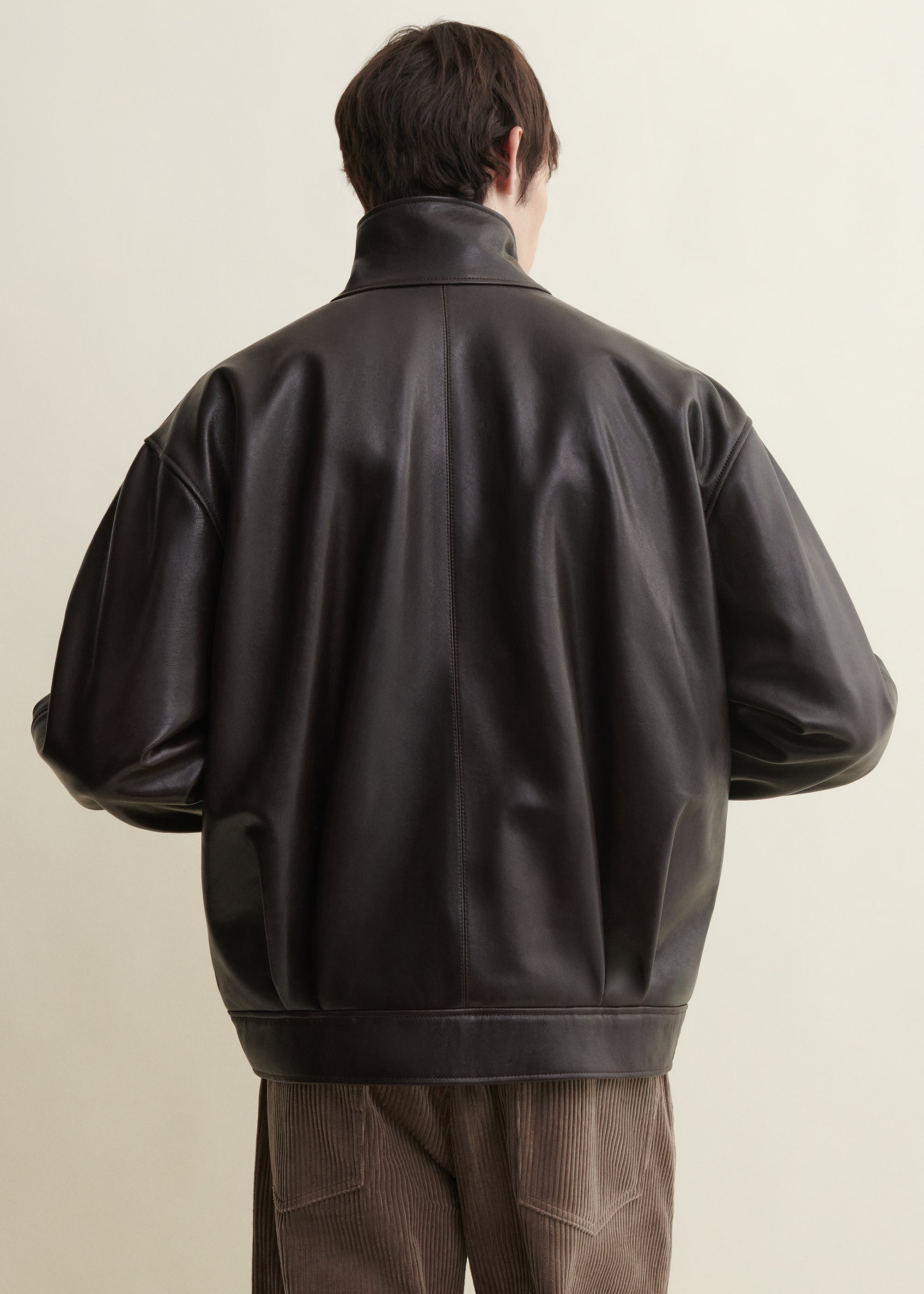 PAULO | High-Collar Leather Jacket | COFFEE BEAN