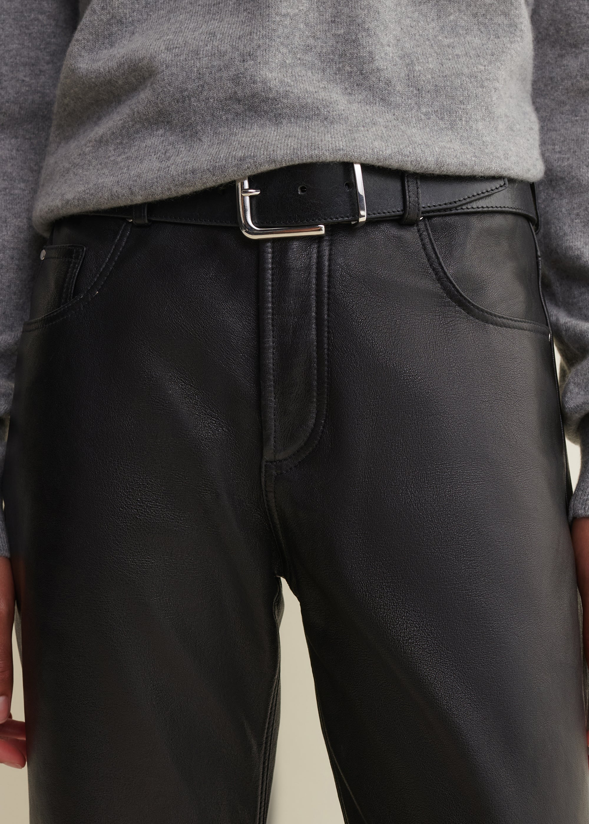 JEAN | Leather Five Pocket Trousers | Black