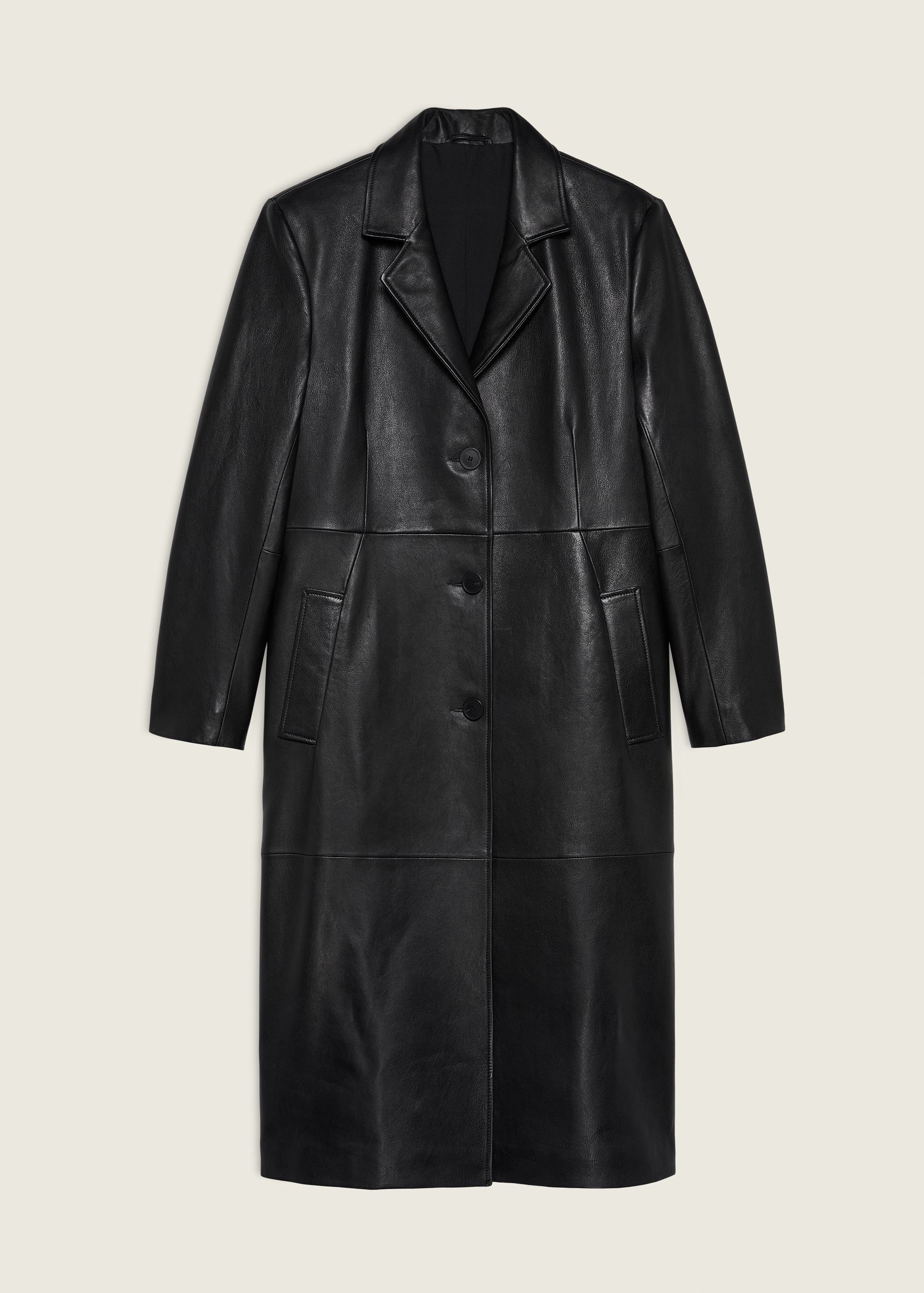 AISA | Long Leather Coat | BLACK