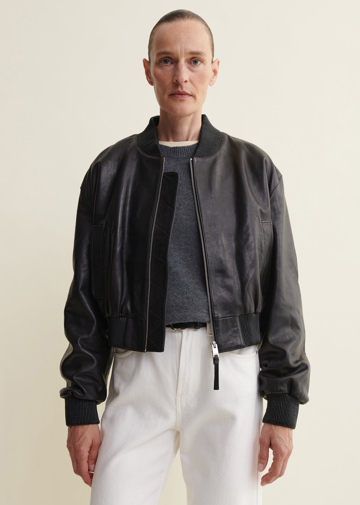 HANNAN | Leder Bomberjacke | Black