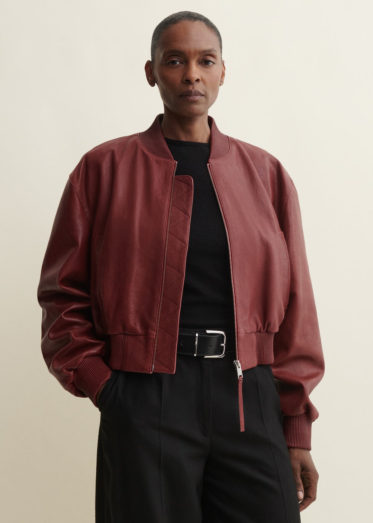 HANNAN | Leather Bomber Jacket | Saffran Red