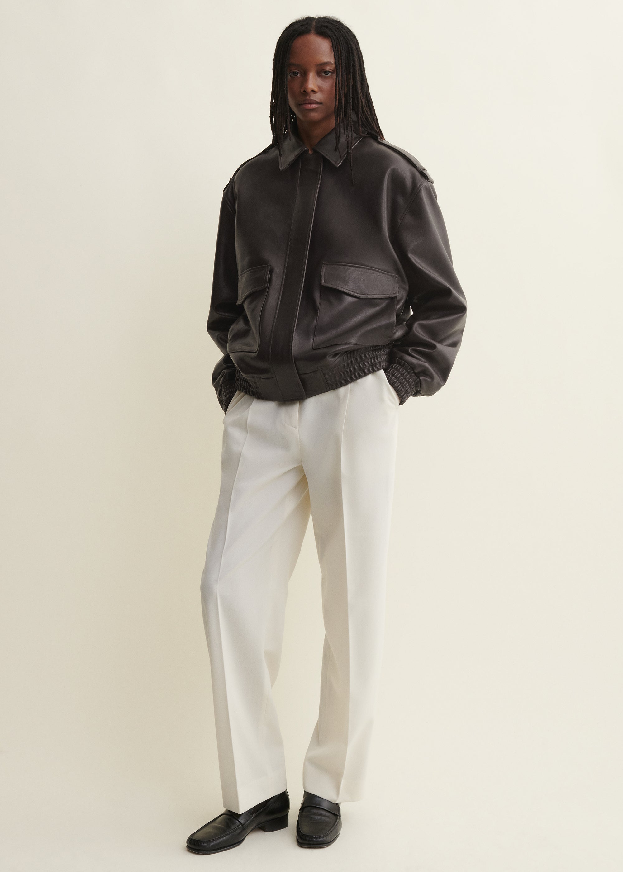 ASTRA | Leather Bomber Jacket | COFFEE BEAN