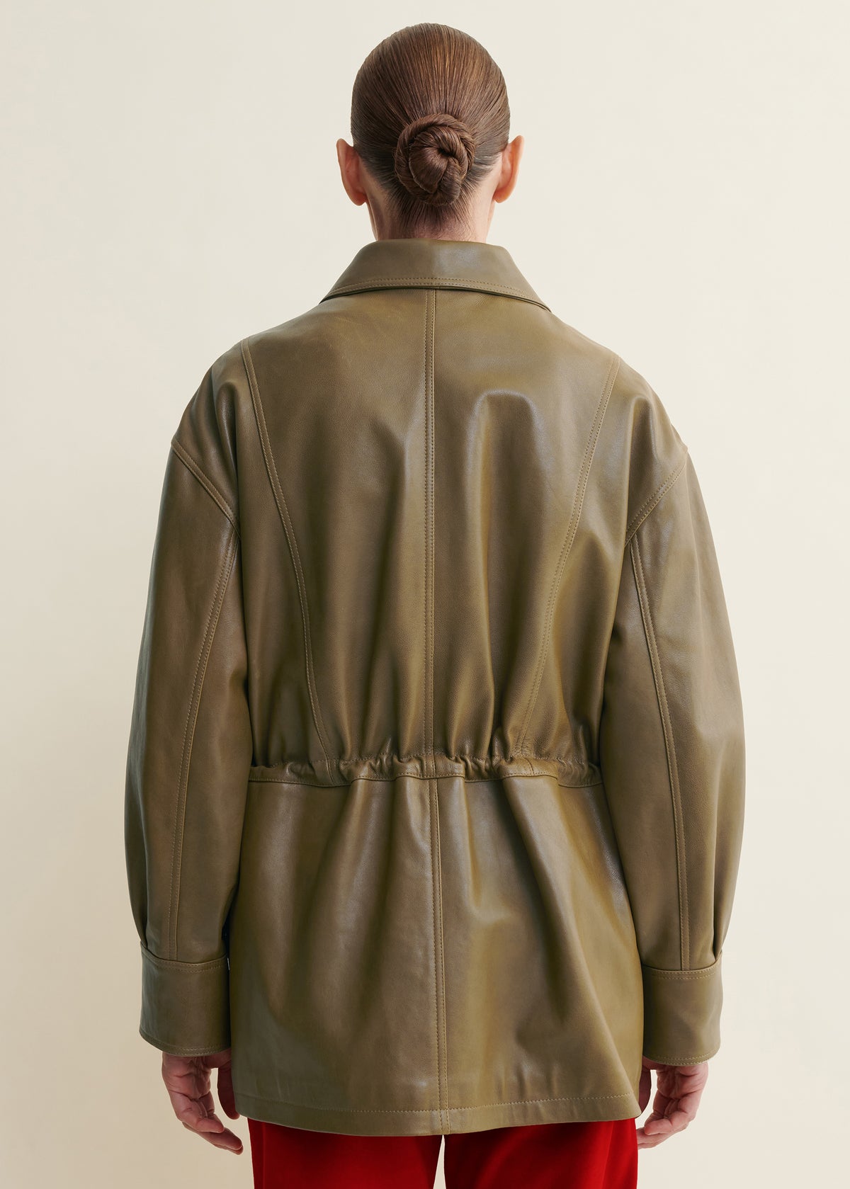 Maeve | Leather Field Jacket | Dark Olive