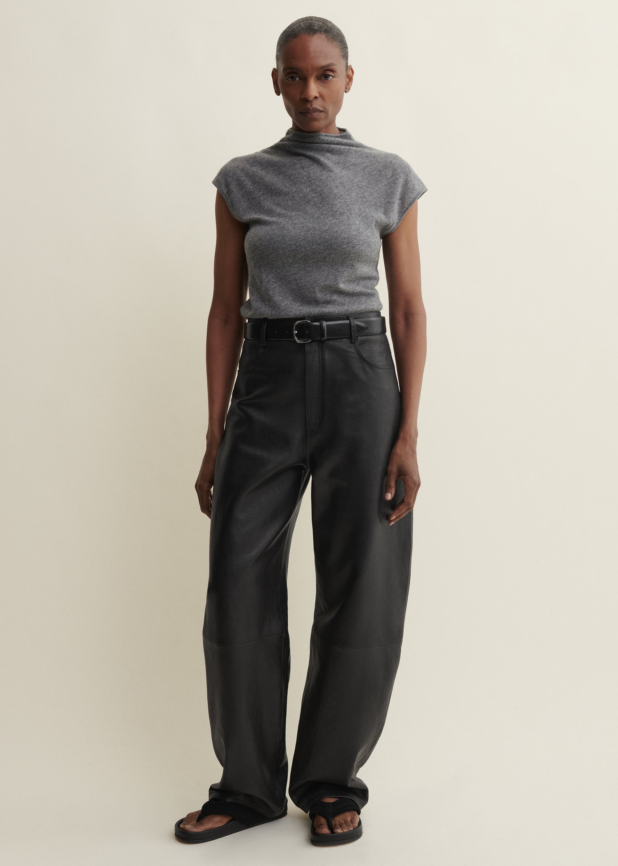 ECE | Leather Barrel Trousers | Black