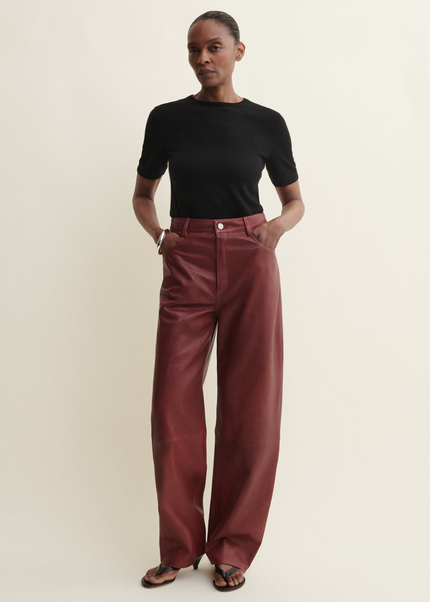 ECE | Leather Barrel Trousers | SAFFRAN RED