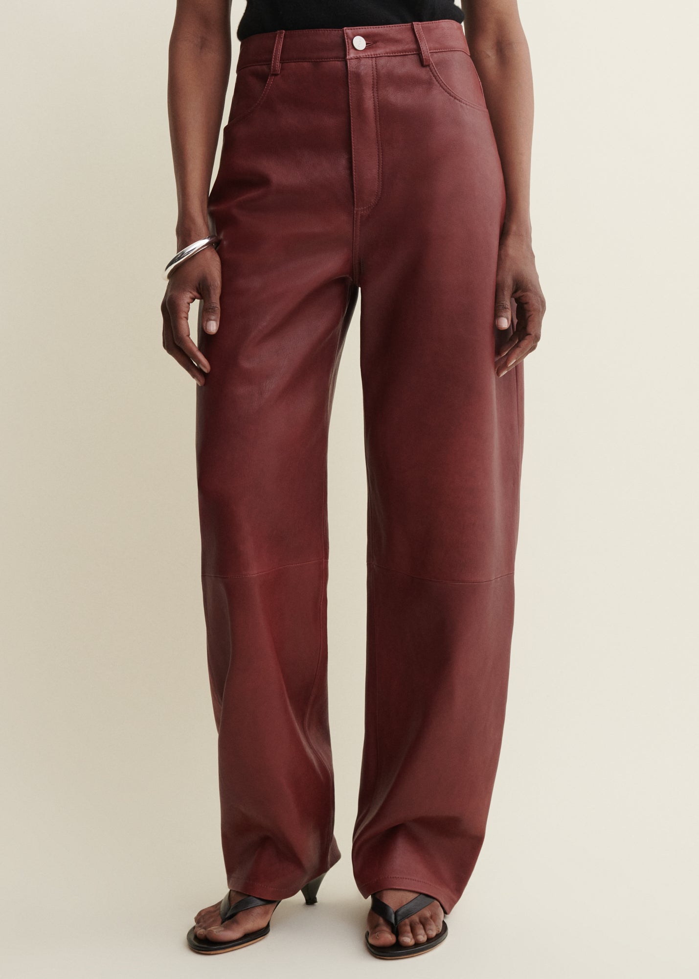 ECE | Leather Barrel Trousers | SAFFRAN RED