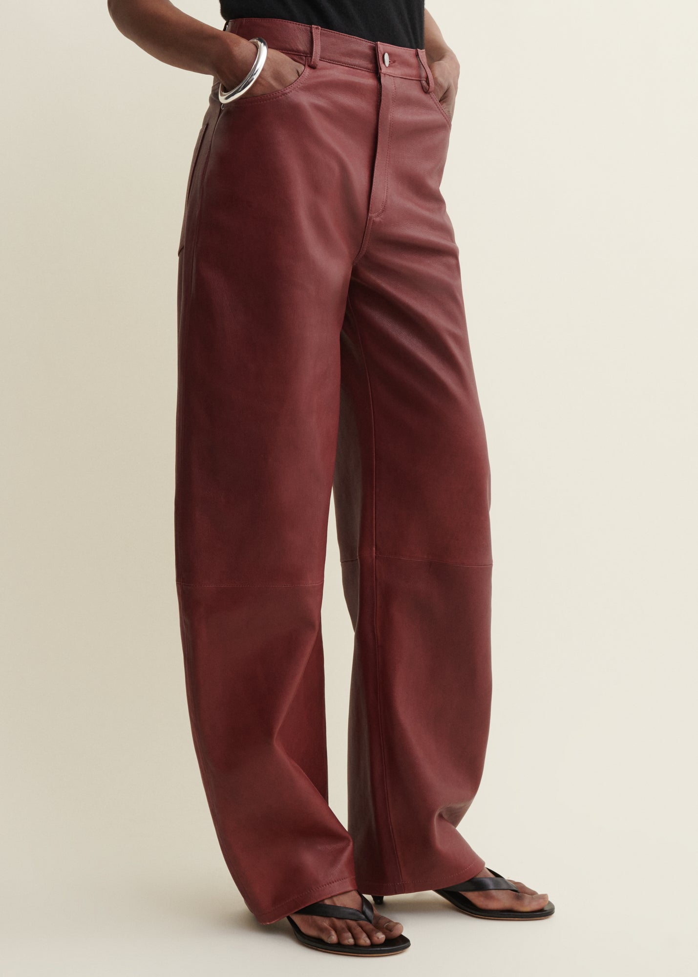 ECE | Leather Barrel Trousers | SAFFRAN RED