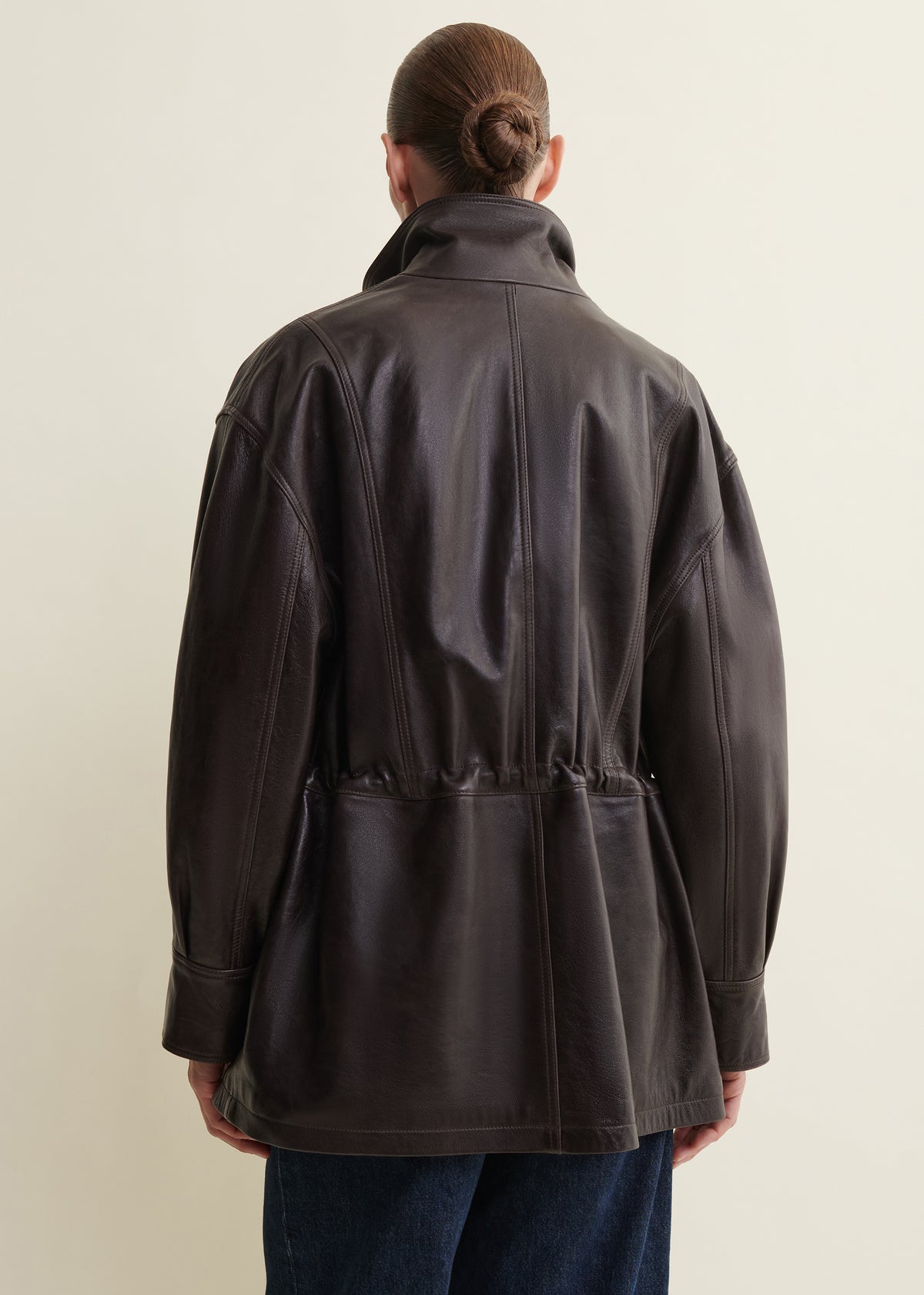 ALIA | Funnel Neck Leather Jacket | Coffee Bean