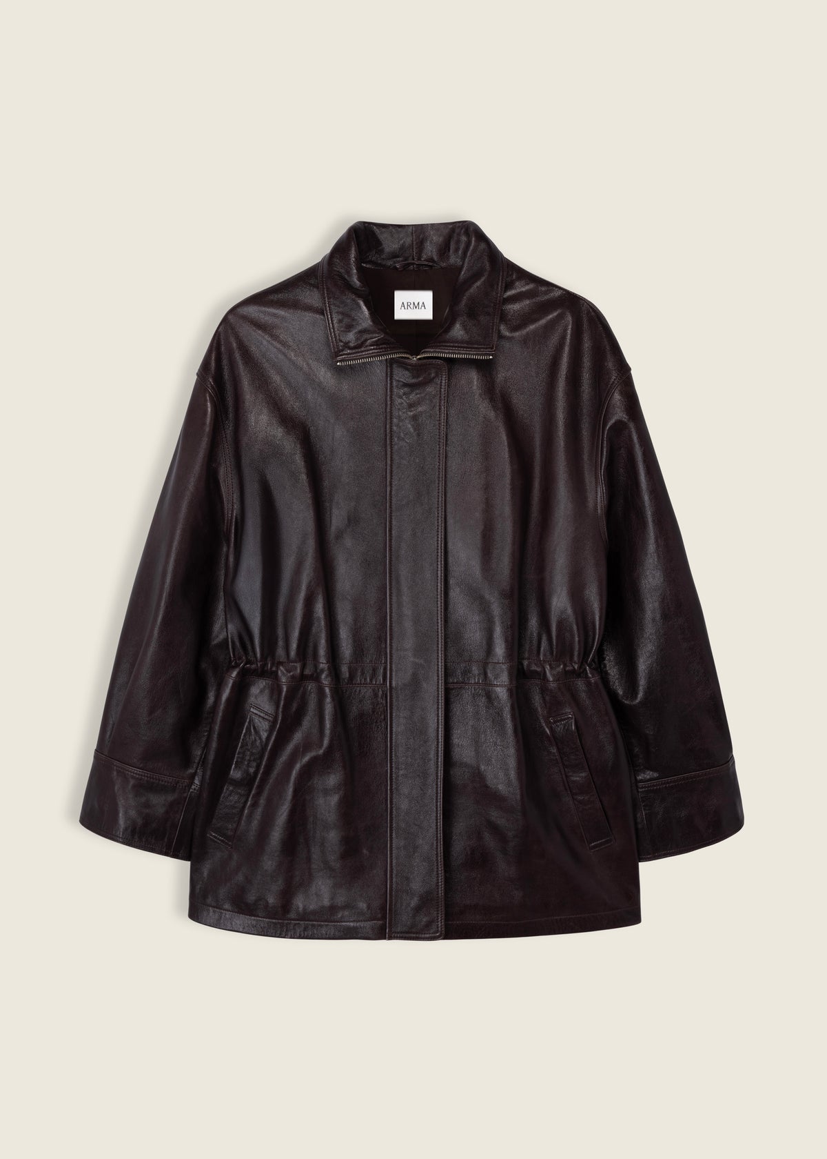 ALIA | Funnel Neck Leather Jacket | Coffee Bean