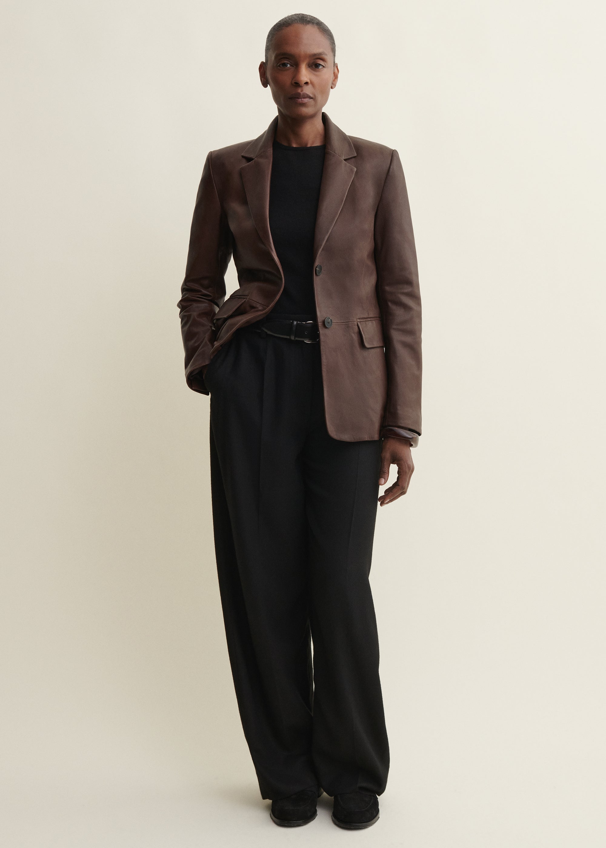 SEMA | Leather Blazer | Mud Brown