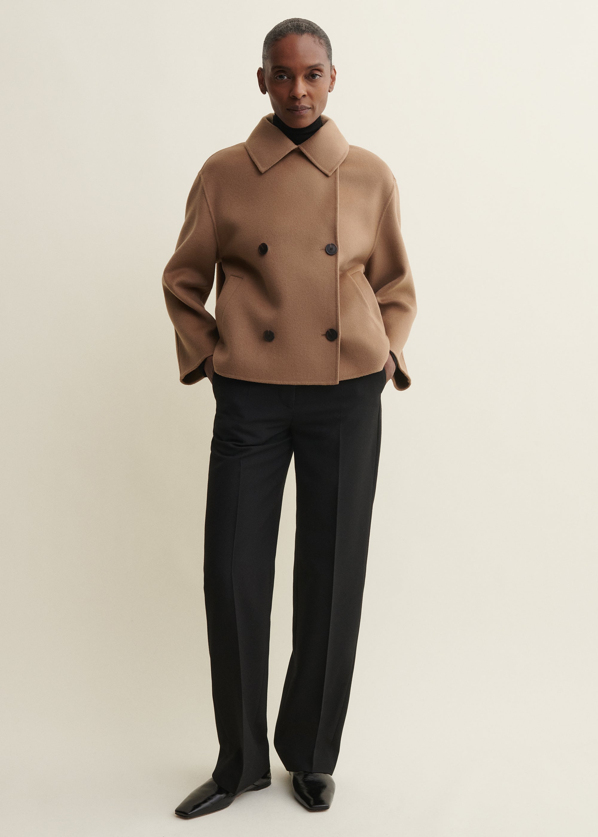 MANILA | Cropped A-line Wool Jacket | Dark Beige
