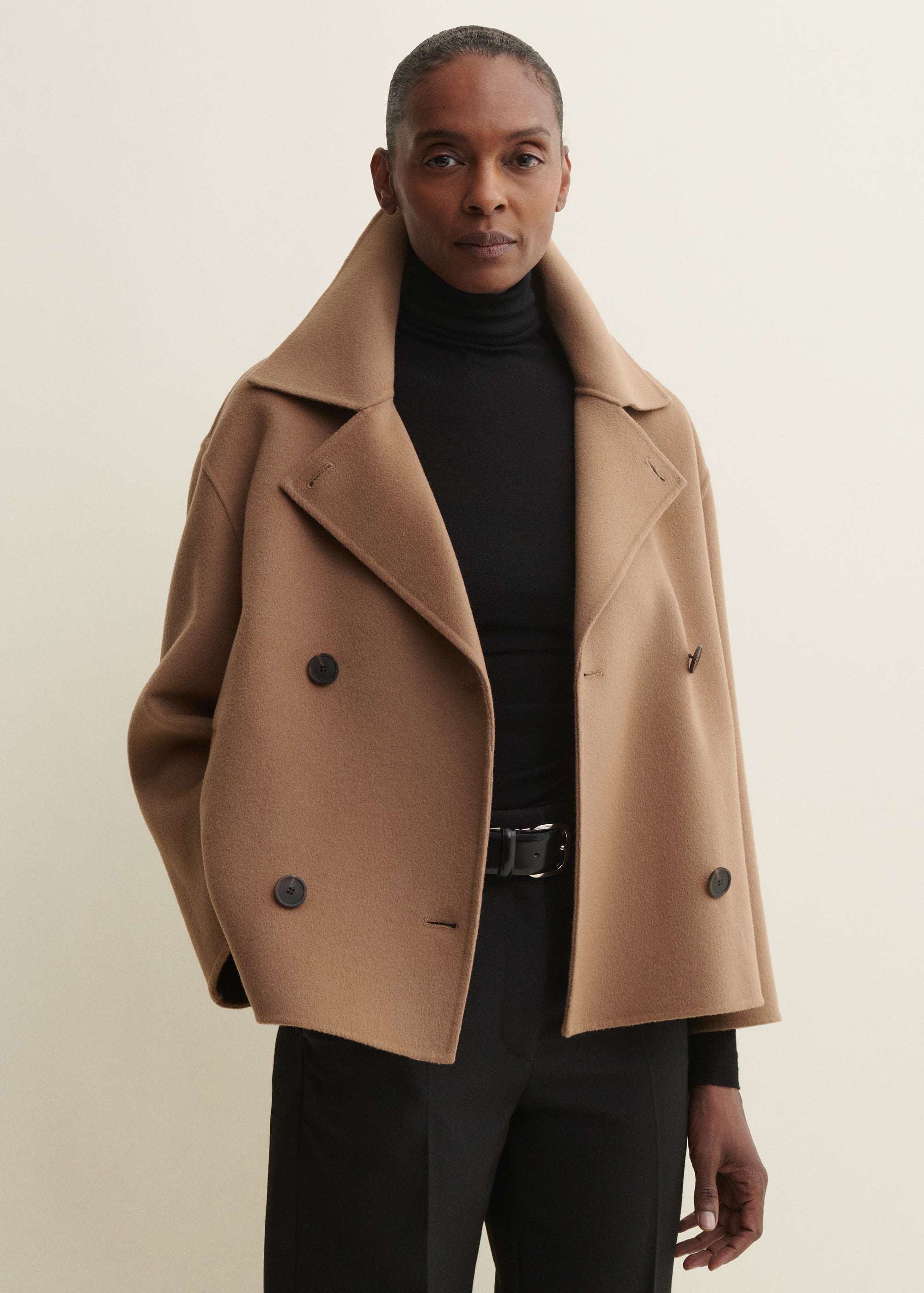 MANILA | Cropped A-line Wool Jacket | Dark Beige