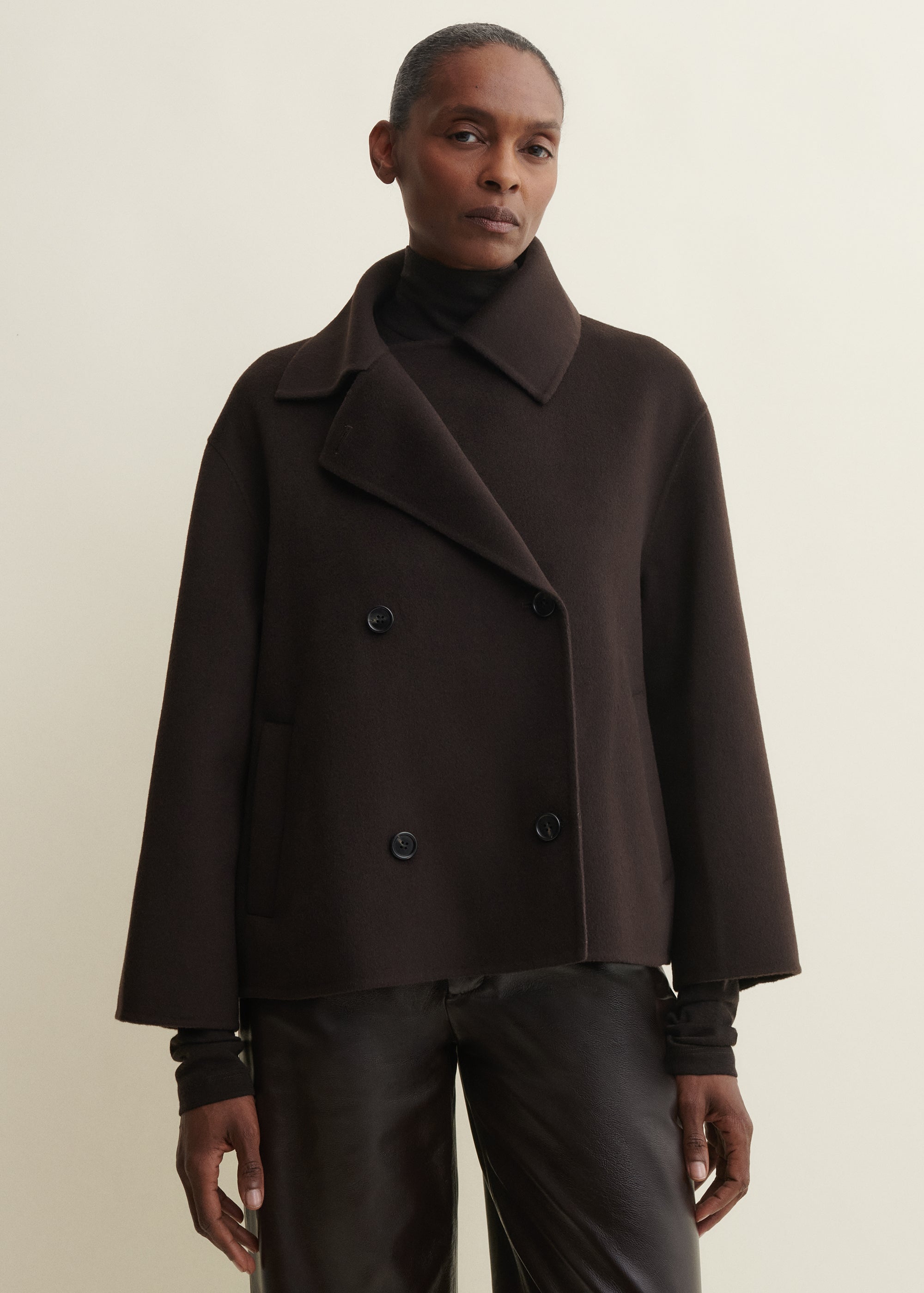 MANILA | Cropped A-line Wool Jacket | Umber