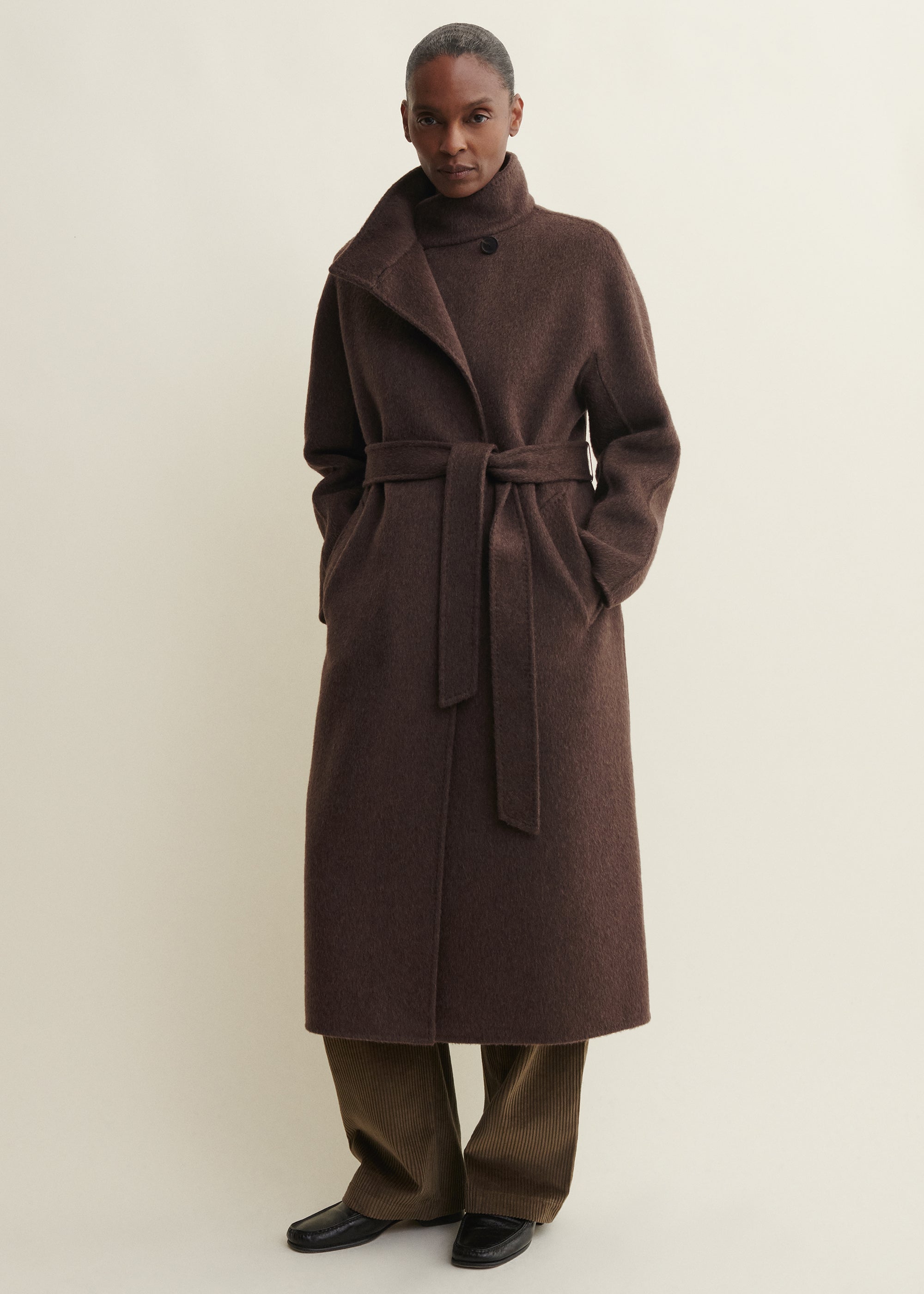 BODHI | Hairy Wool Belted Coat | Mud Brown