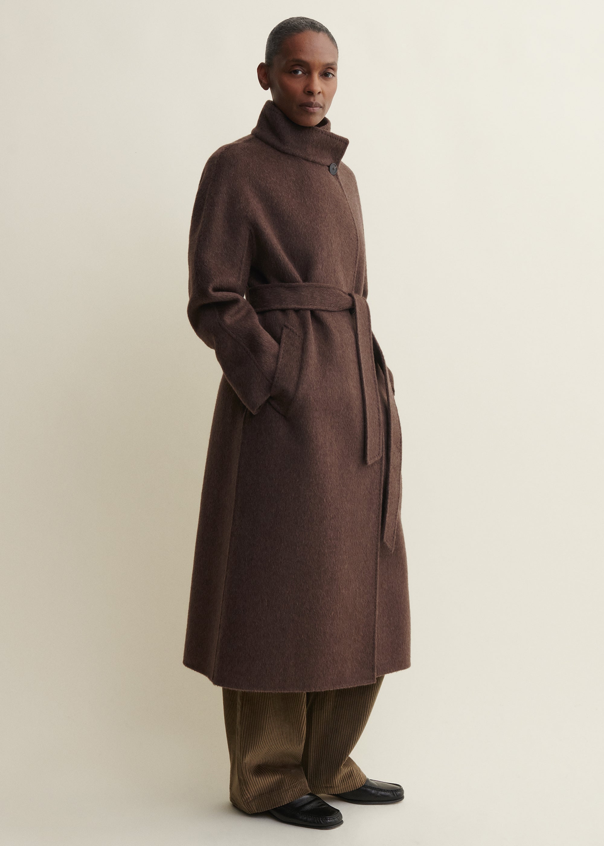 BODHI | Hairy Wool Belted Coat | Mud Brown