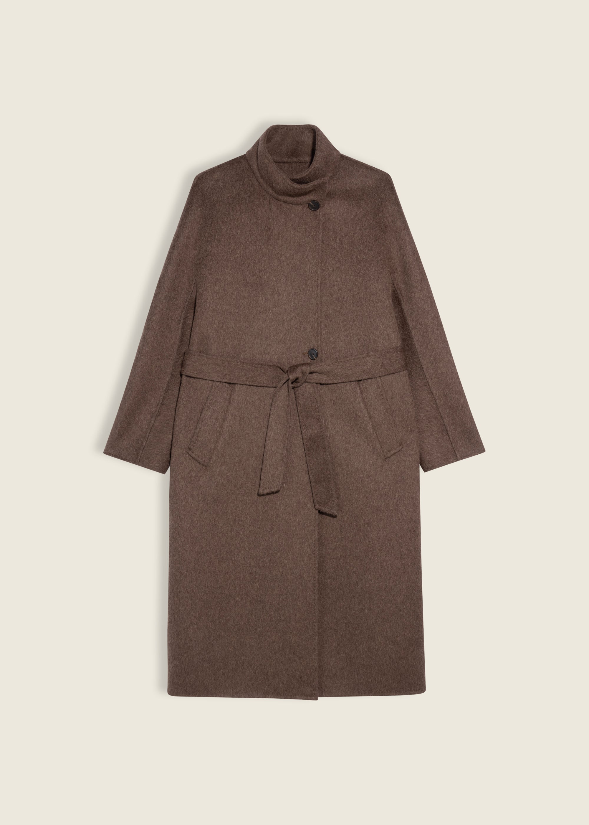 BODHI | Hairy Wool Belted Coat | Mud Brown