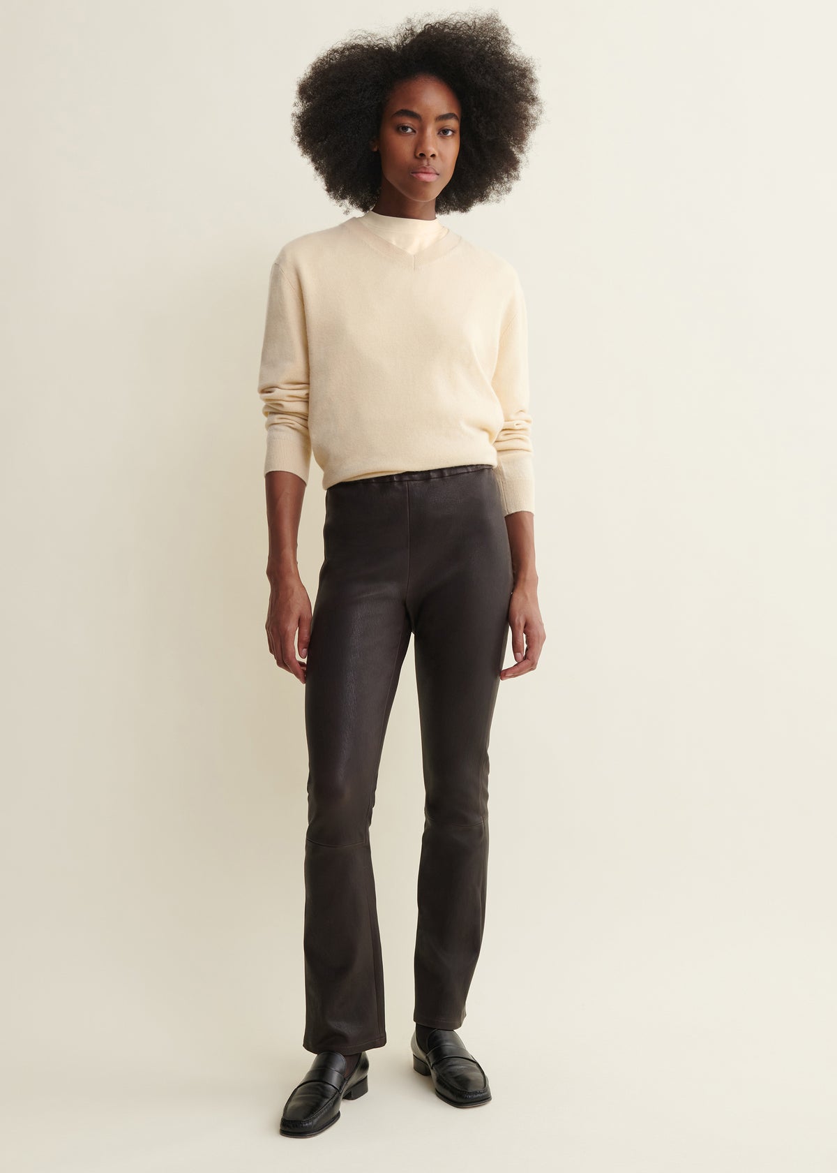 River Leather Cropped Flare Trousers Coffee Bean