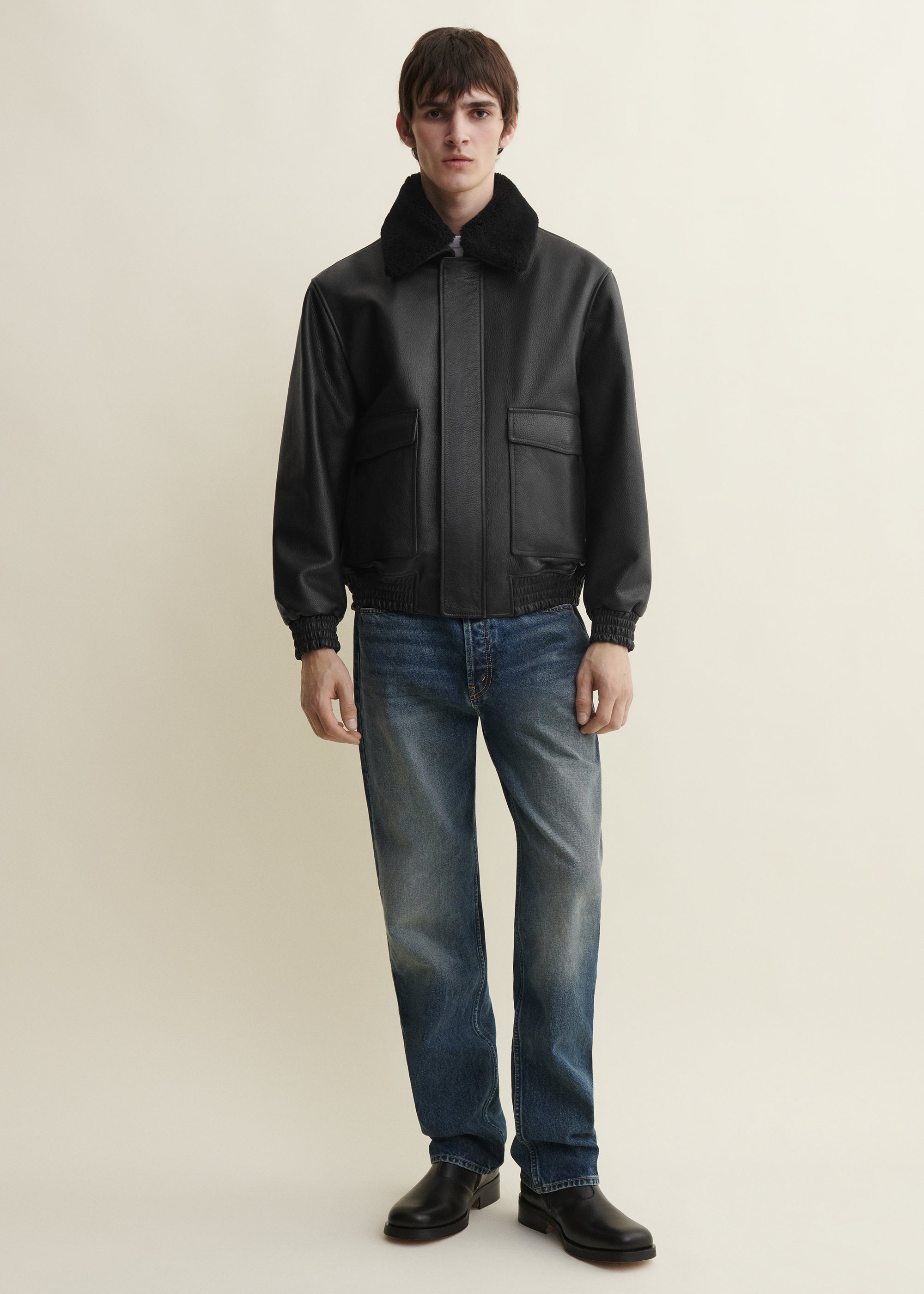 BARI | Leather Bomber Jacket | Black