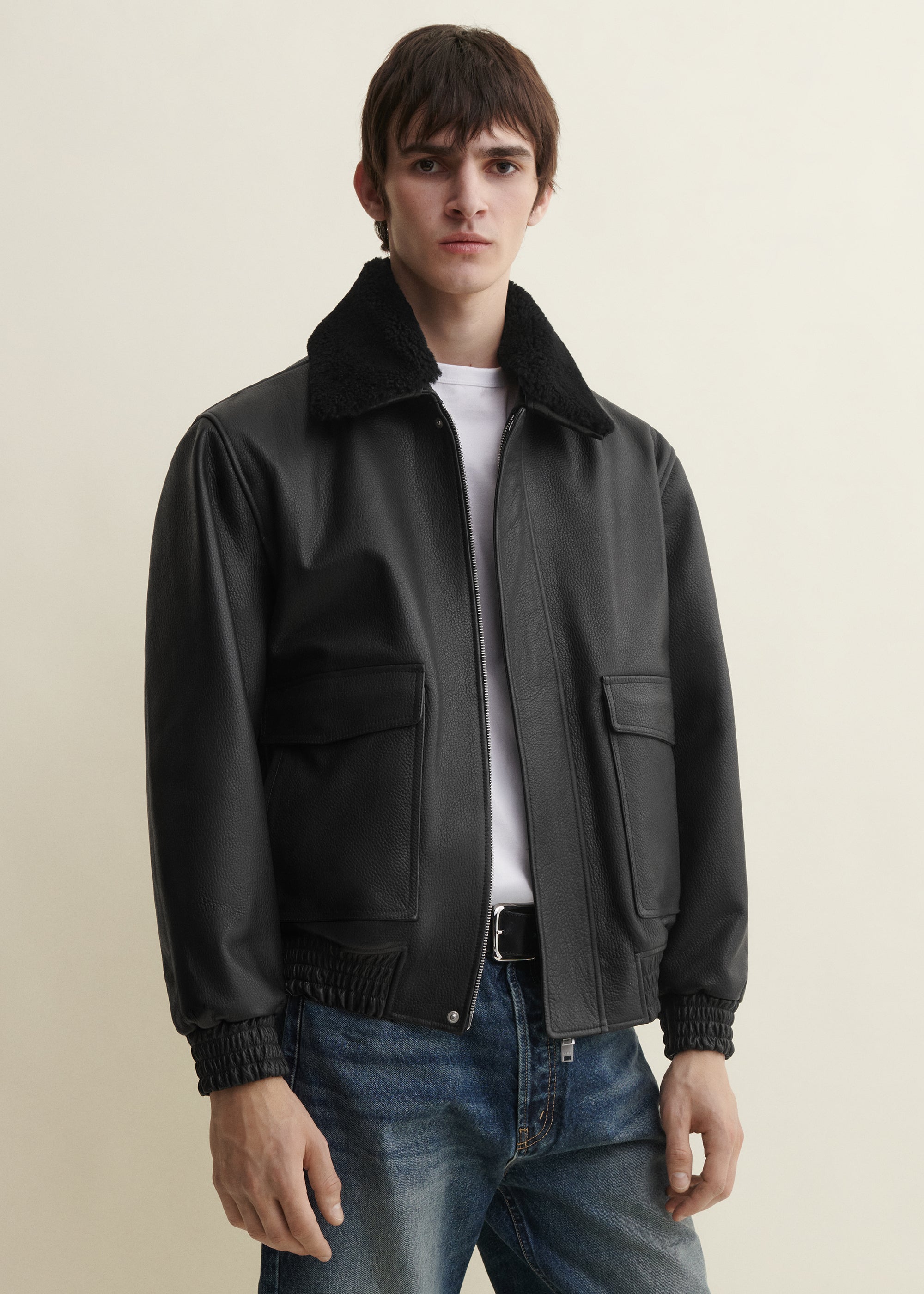 BARI | Leather Bomber Jacket | Black