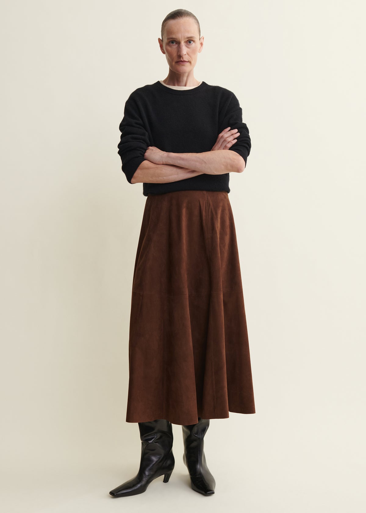 ELENI | Leather A-line Skirt | Saddle