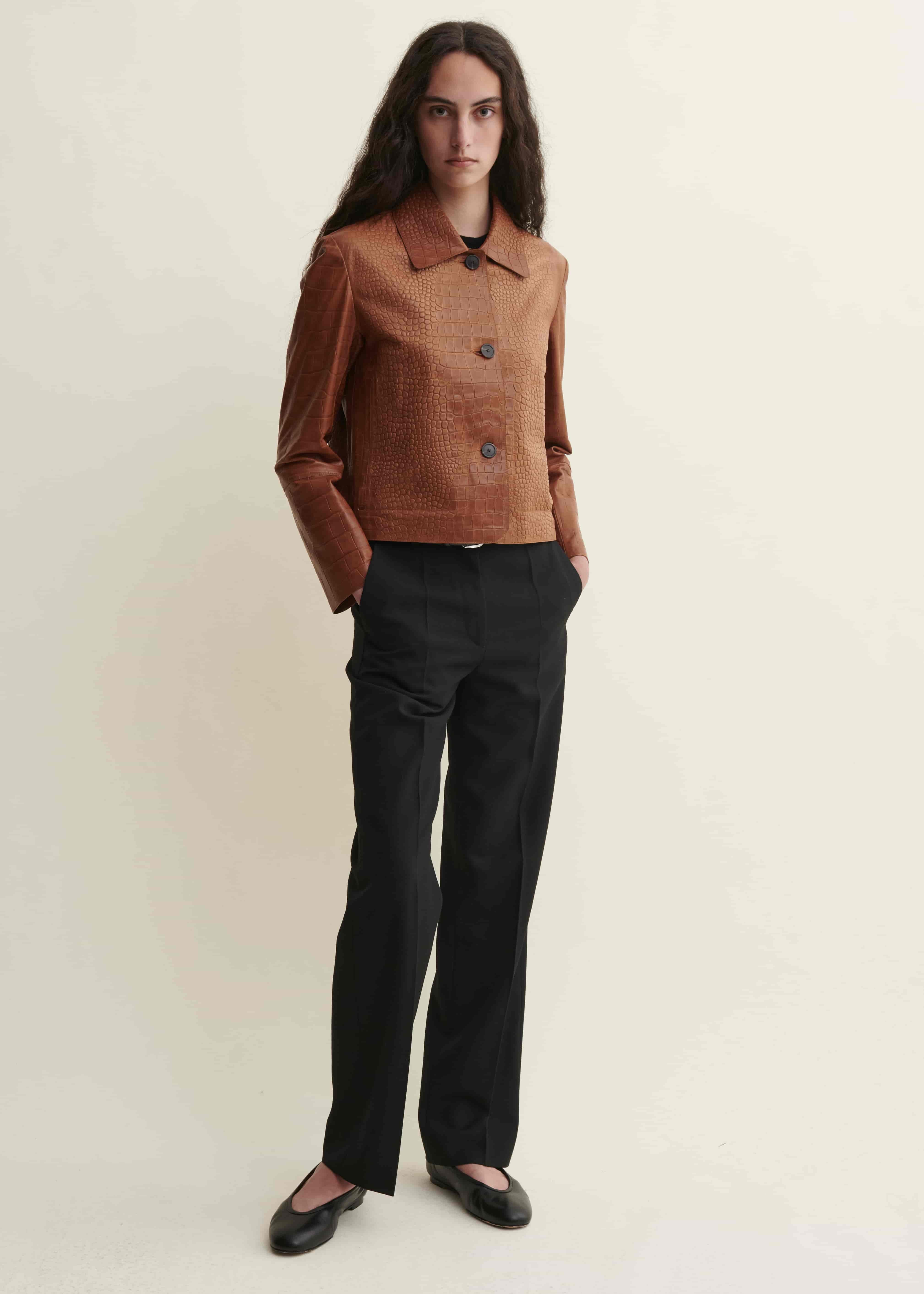 EMY | Croco Leather Jacket | CAMEL