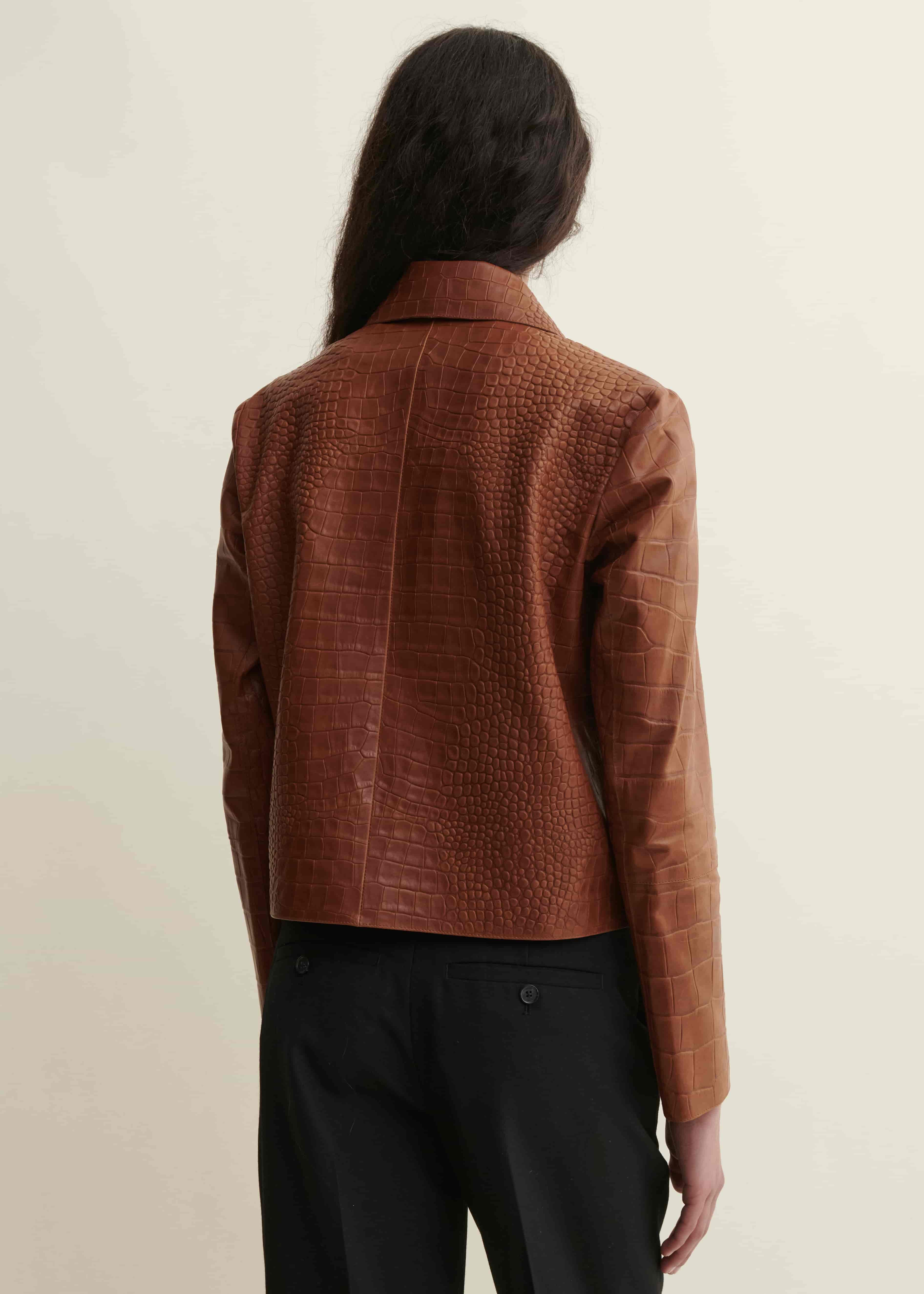 EMY | Croco Leather Jacket | CAMEL