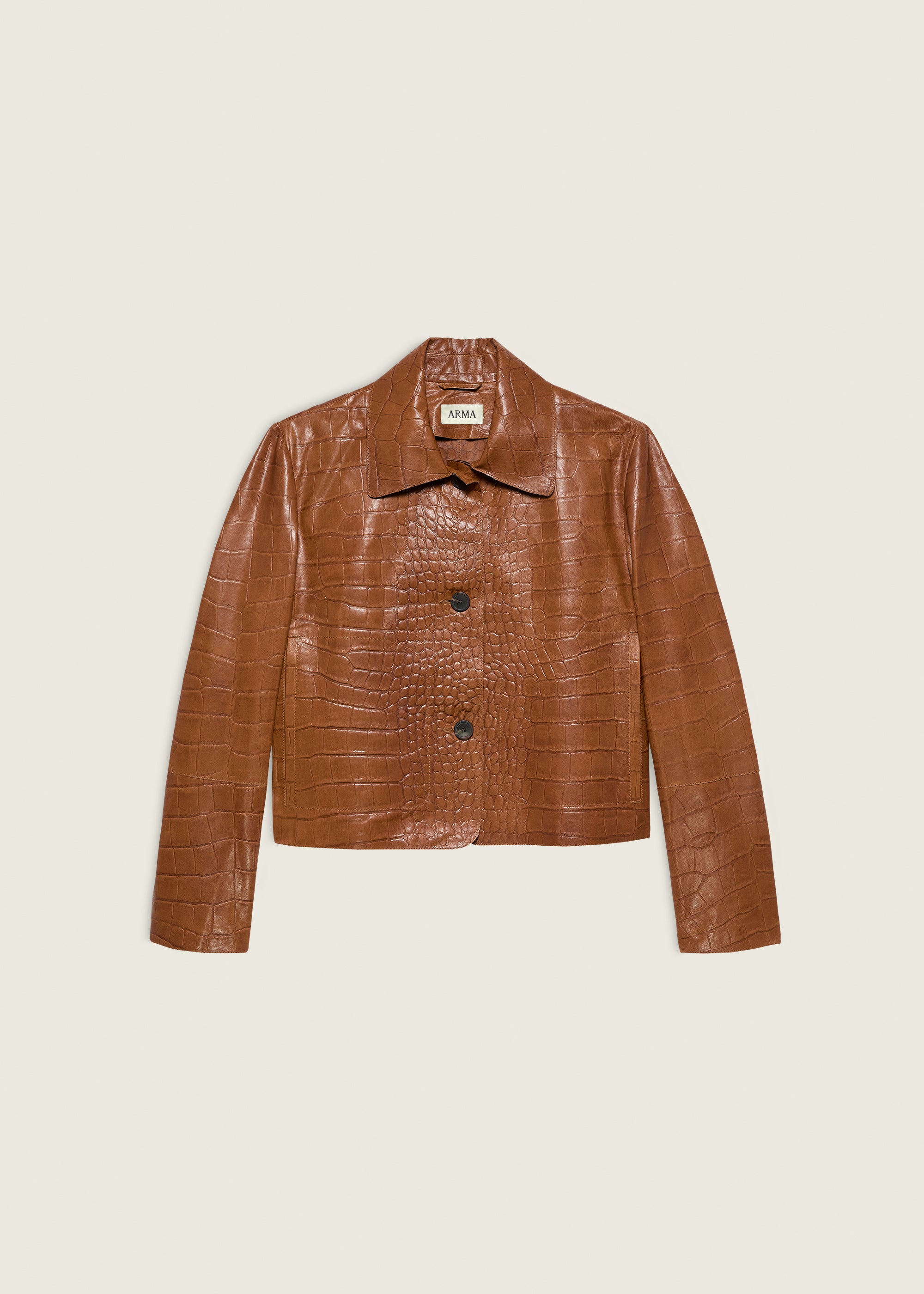 EMY | Lederjacke mit Croco-Prägung | CAMEL