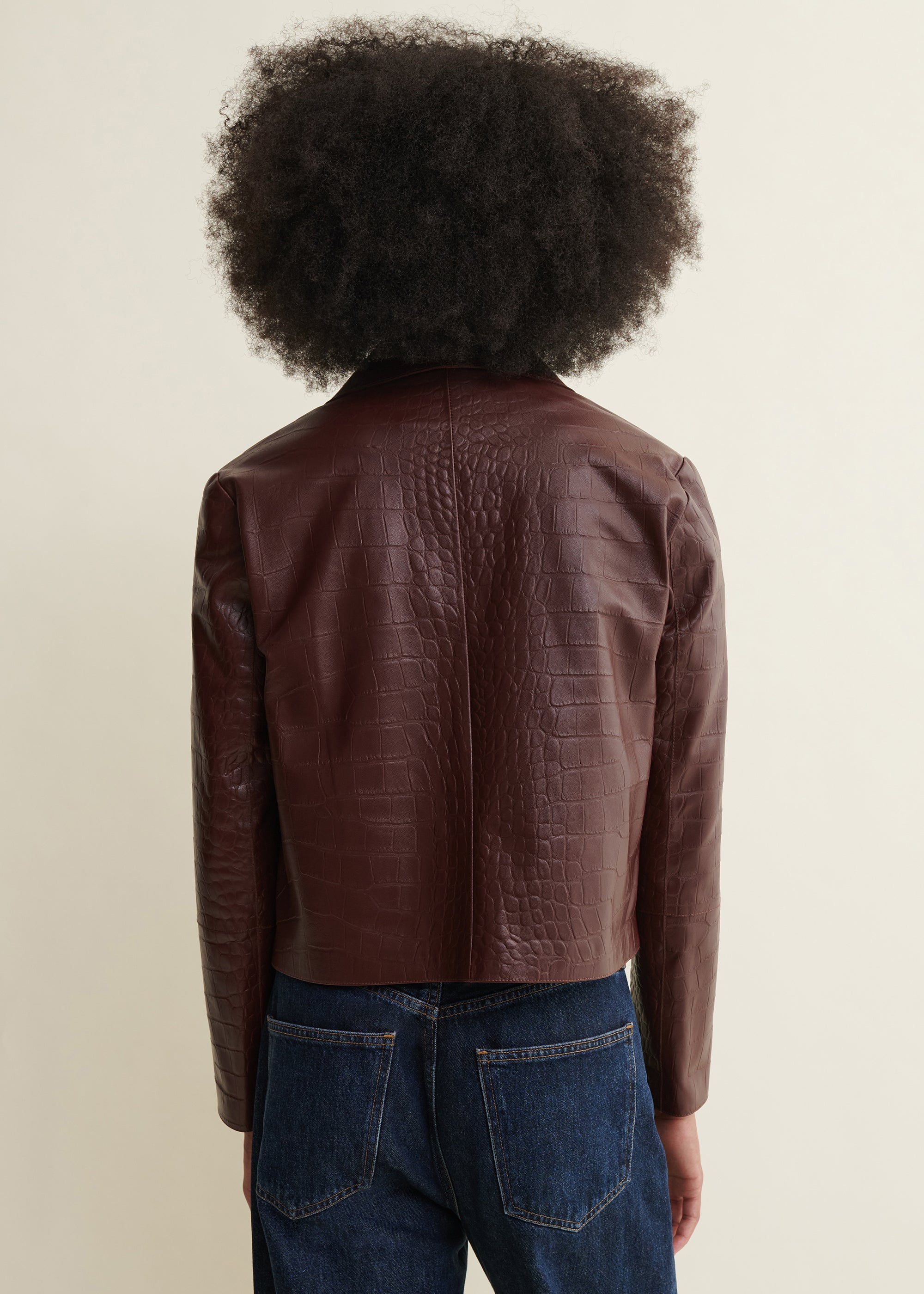 EMY | Leather Croco Print Jacket | Mahogany