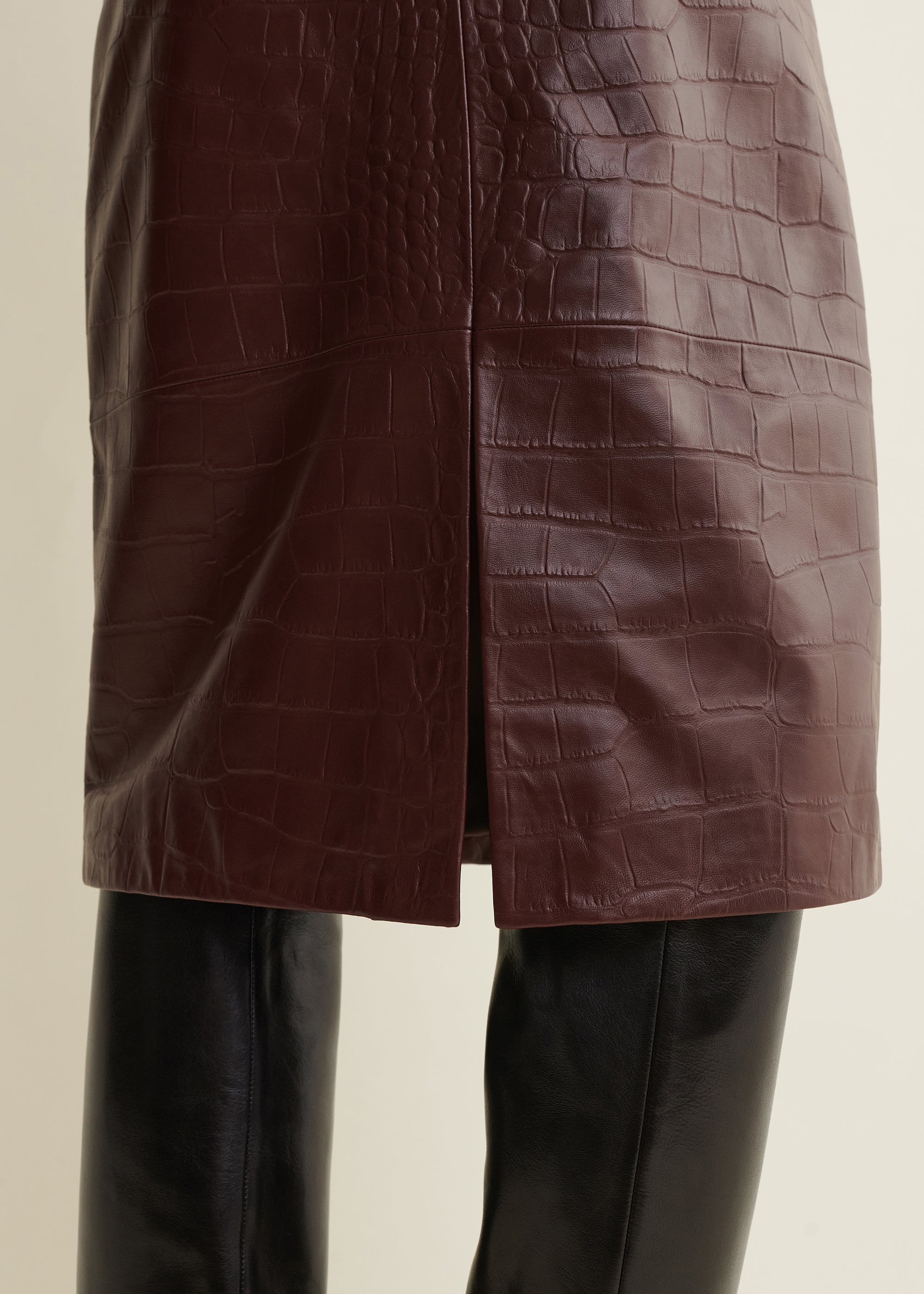 NATHALY | Leather Croco Pencil Skirt | Mahogany
