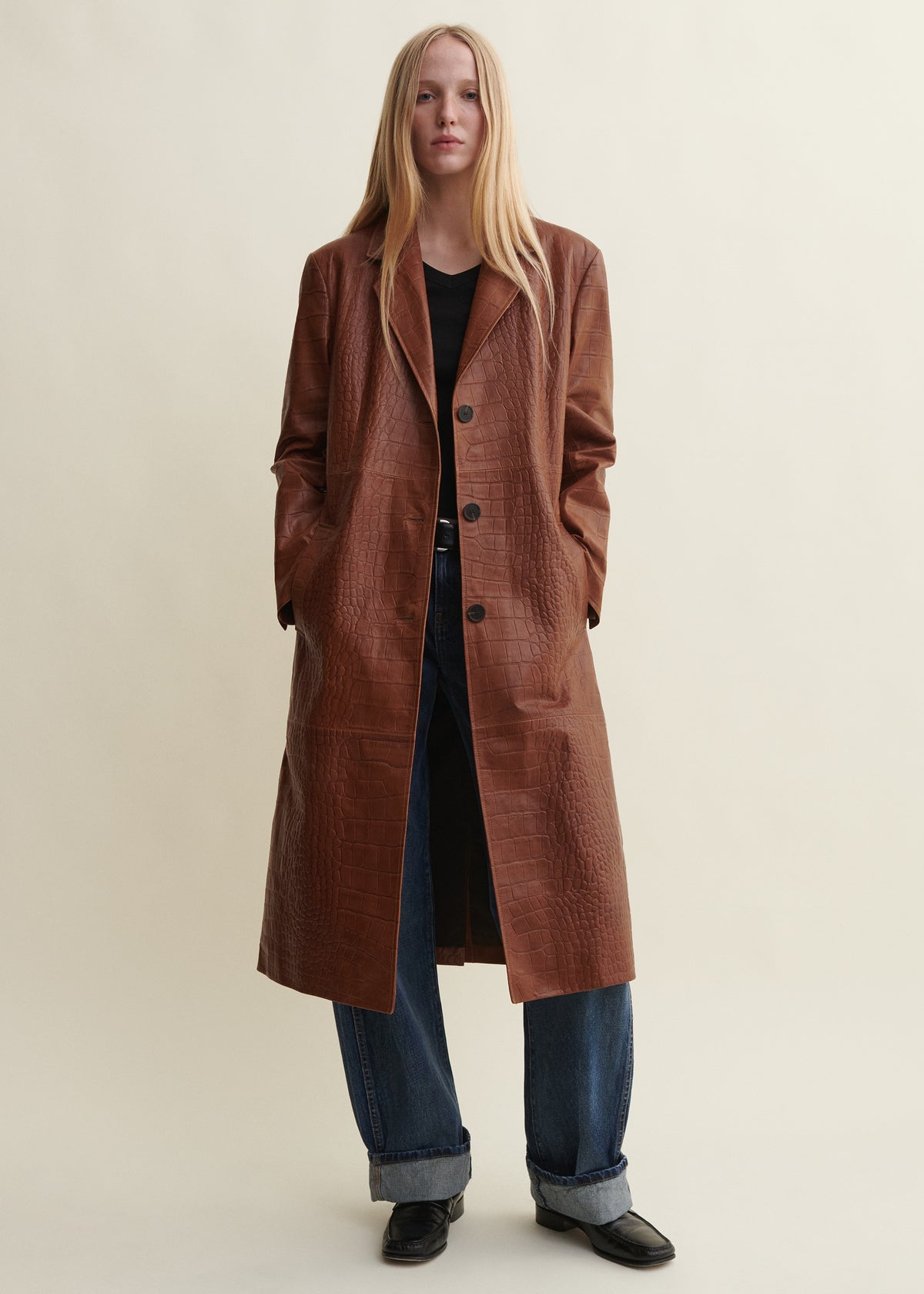 Aisa | Croco Leather Coat | Camel
