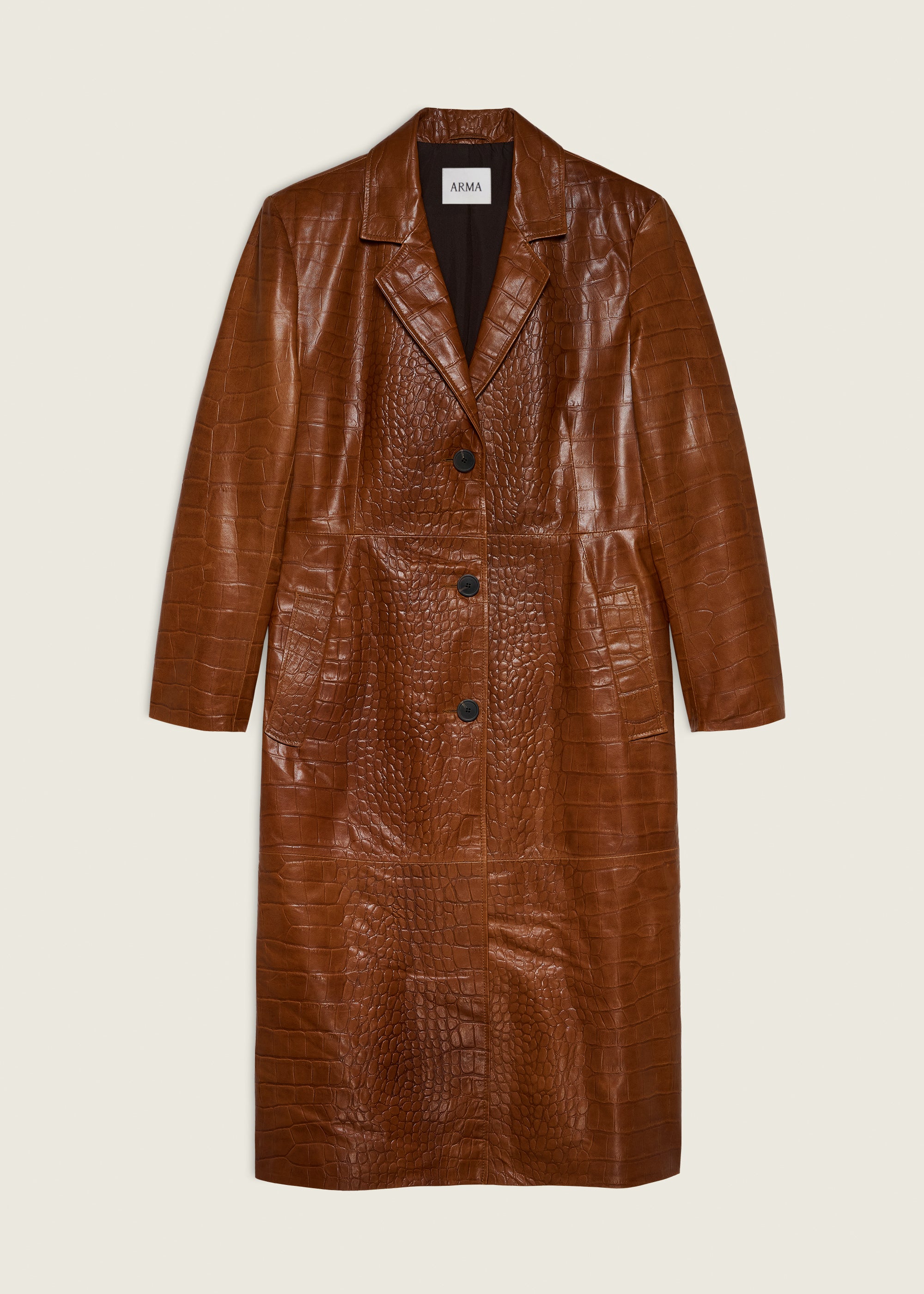 AISA | Long Croco Leather Coat | Camel
