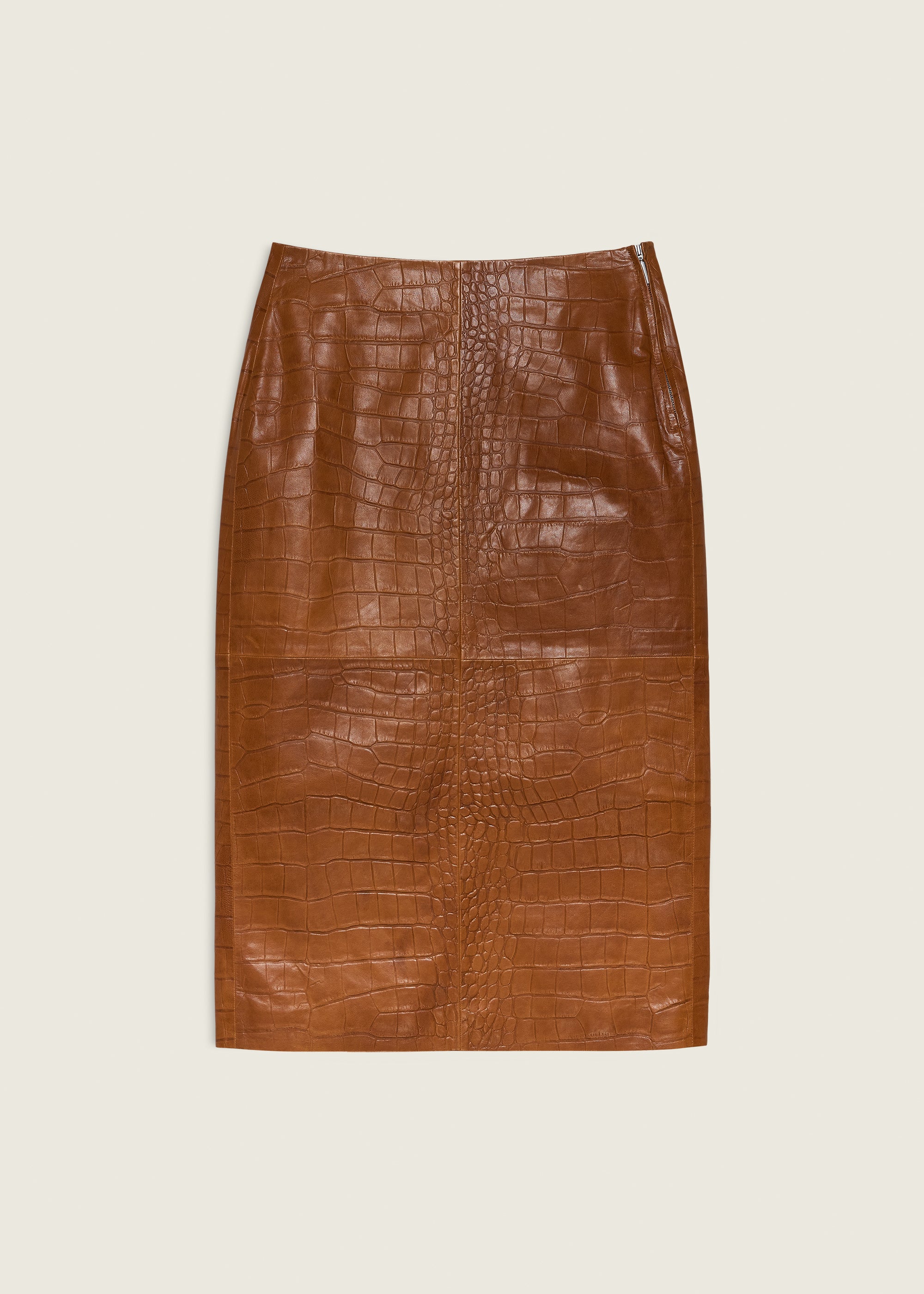 MEEKA | Leather Croco Pecil Skirt | CAMEL