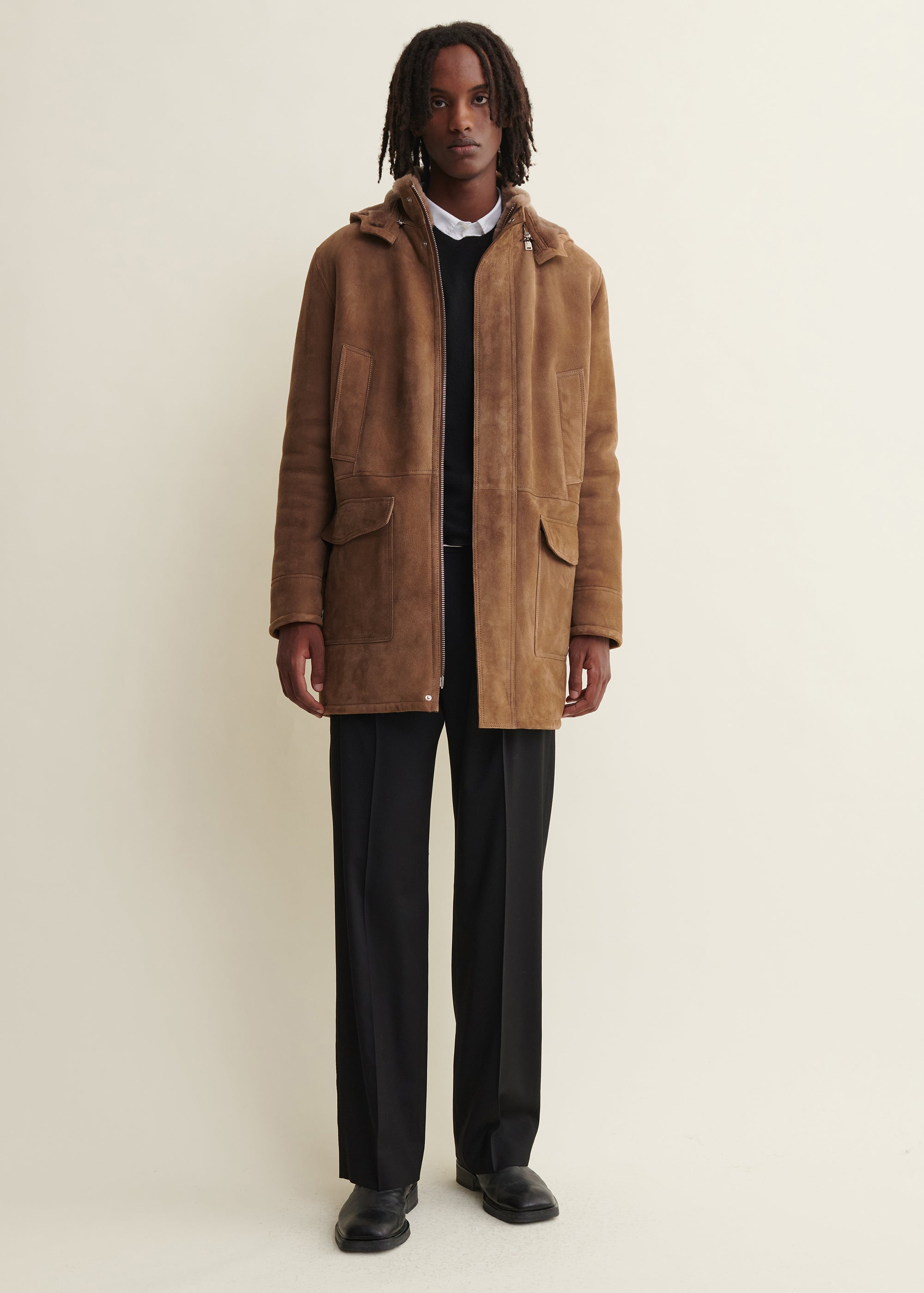LEVY | Shearling Coat | Carbon Brown