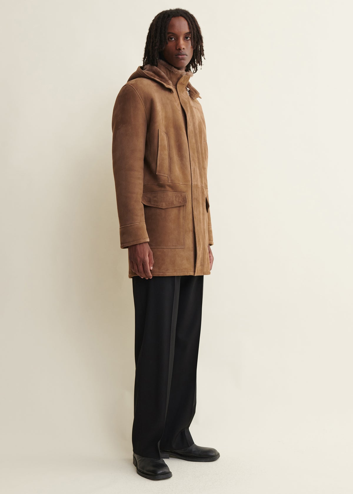 LEVY | Shearling Coat | Carbon Brown