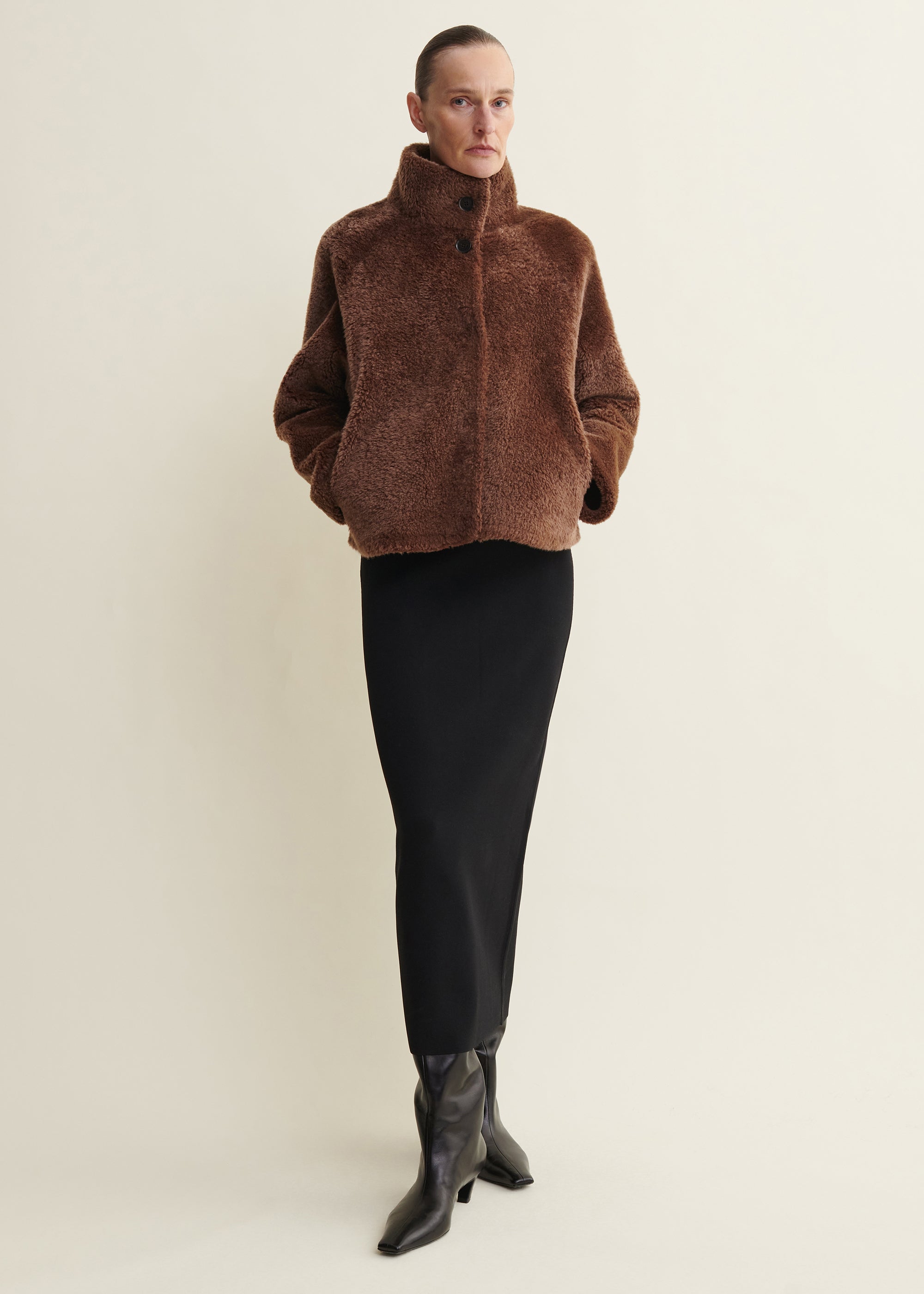 ARIANA | High Colar Shearling Jacket | Acorn
