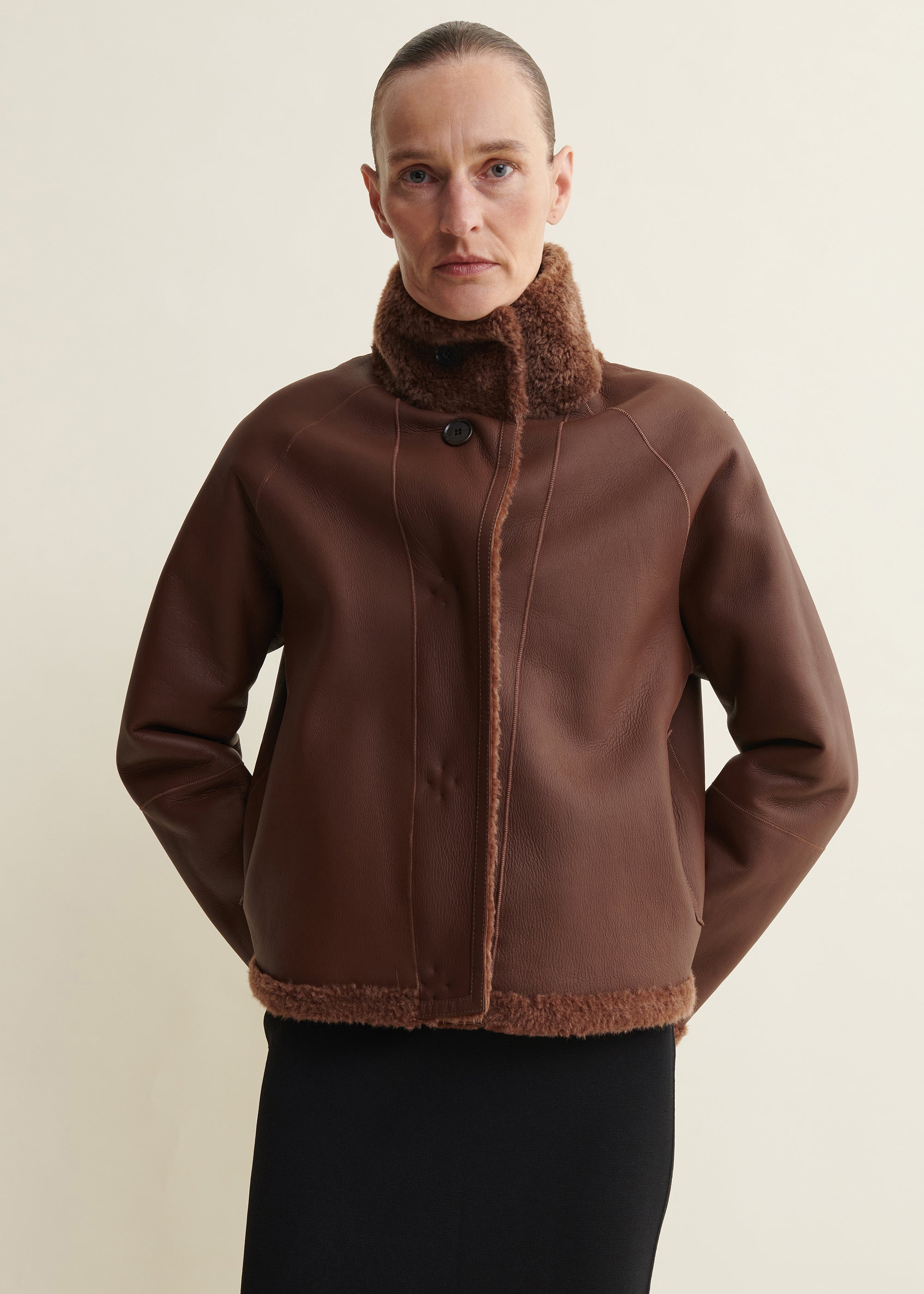 ARIANA | High Colar Shearling Jacket | Acorn
