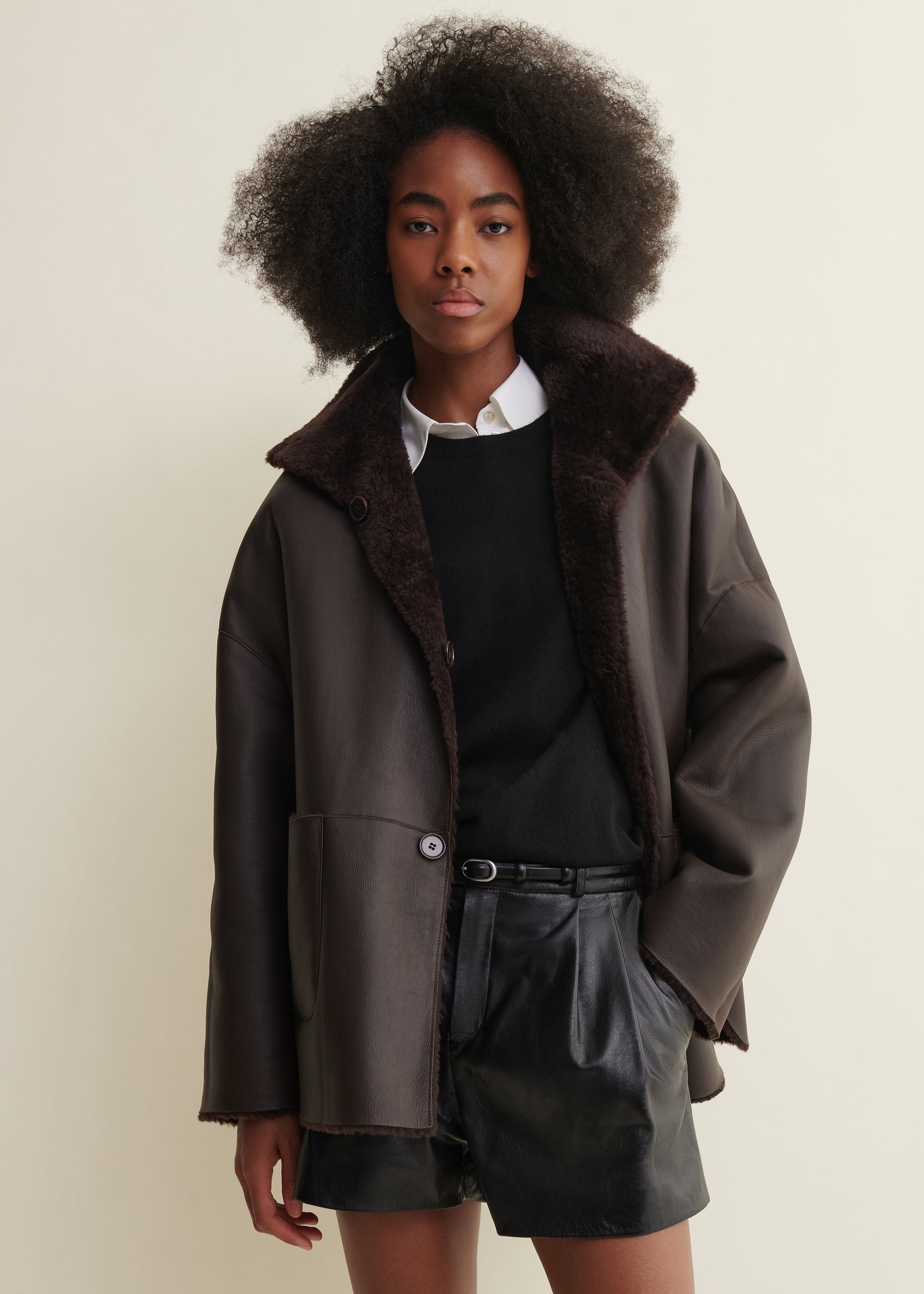 ISABELLA | Reversible Shearling Jacket | Coffee Bean