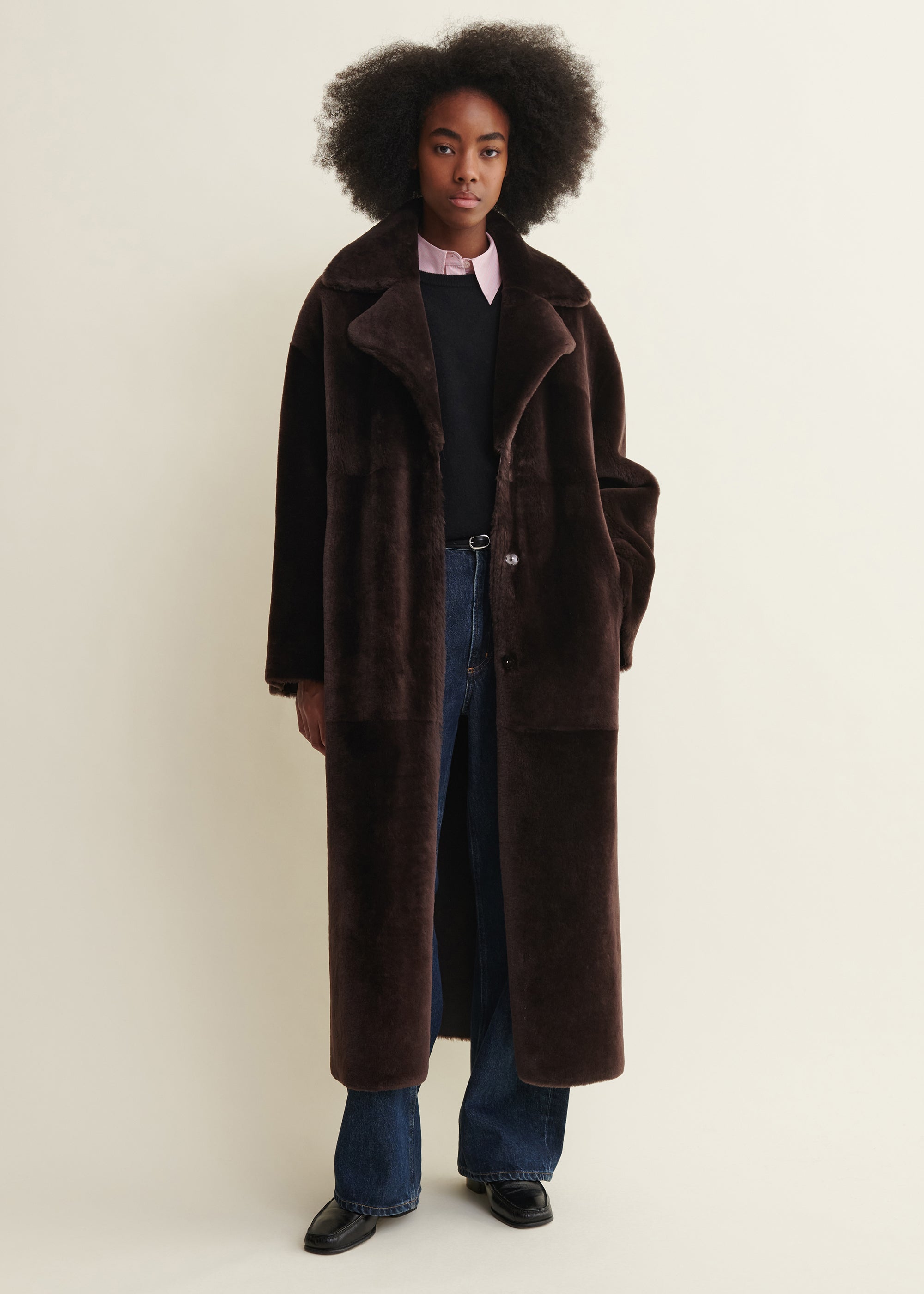 RIEN | Reversible Shearling Coat | Coffee Bean