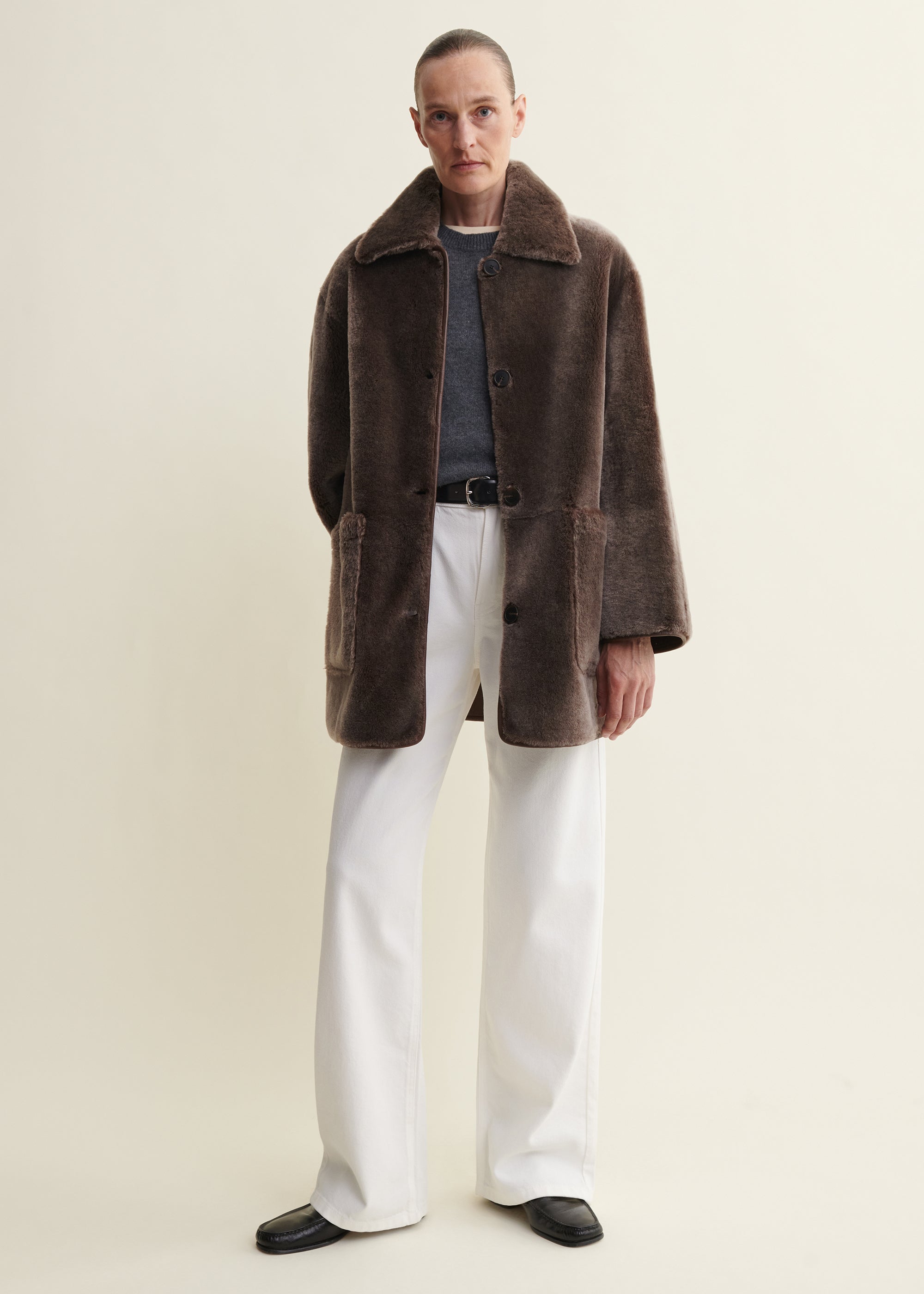 NICOLA | Reversible Shearling Coat | Wood