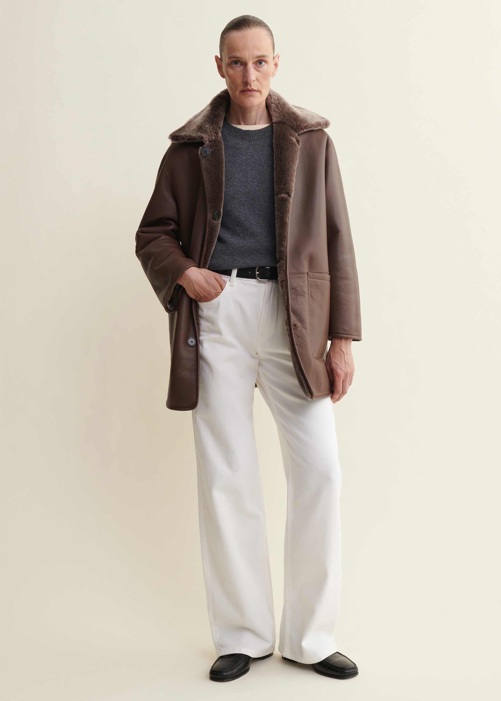 NICOLA | Reversible Shearling Coat | Wood