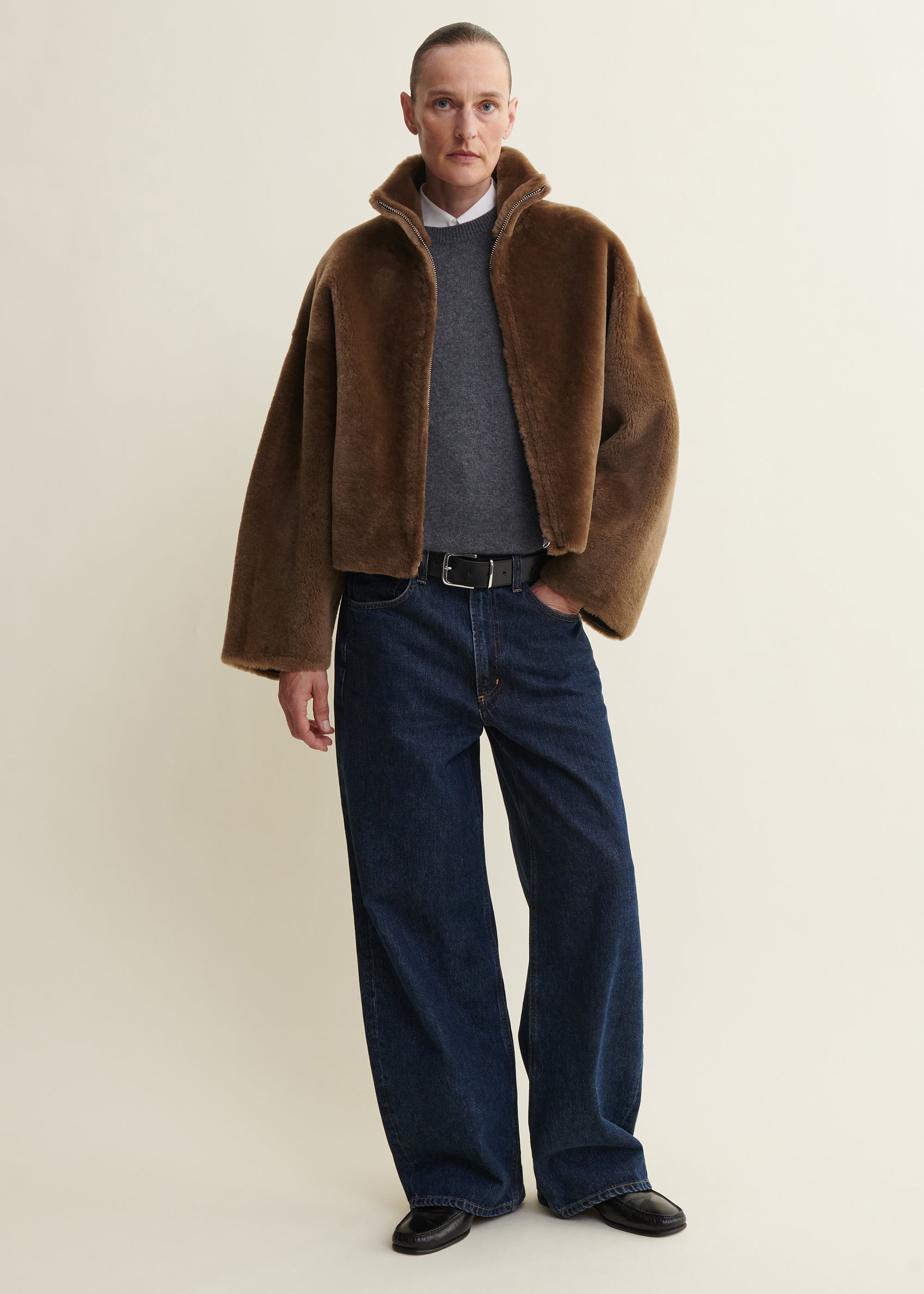 INDY | Funnel Neck Shearling Jacket | Teak