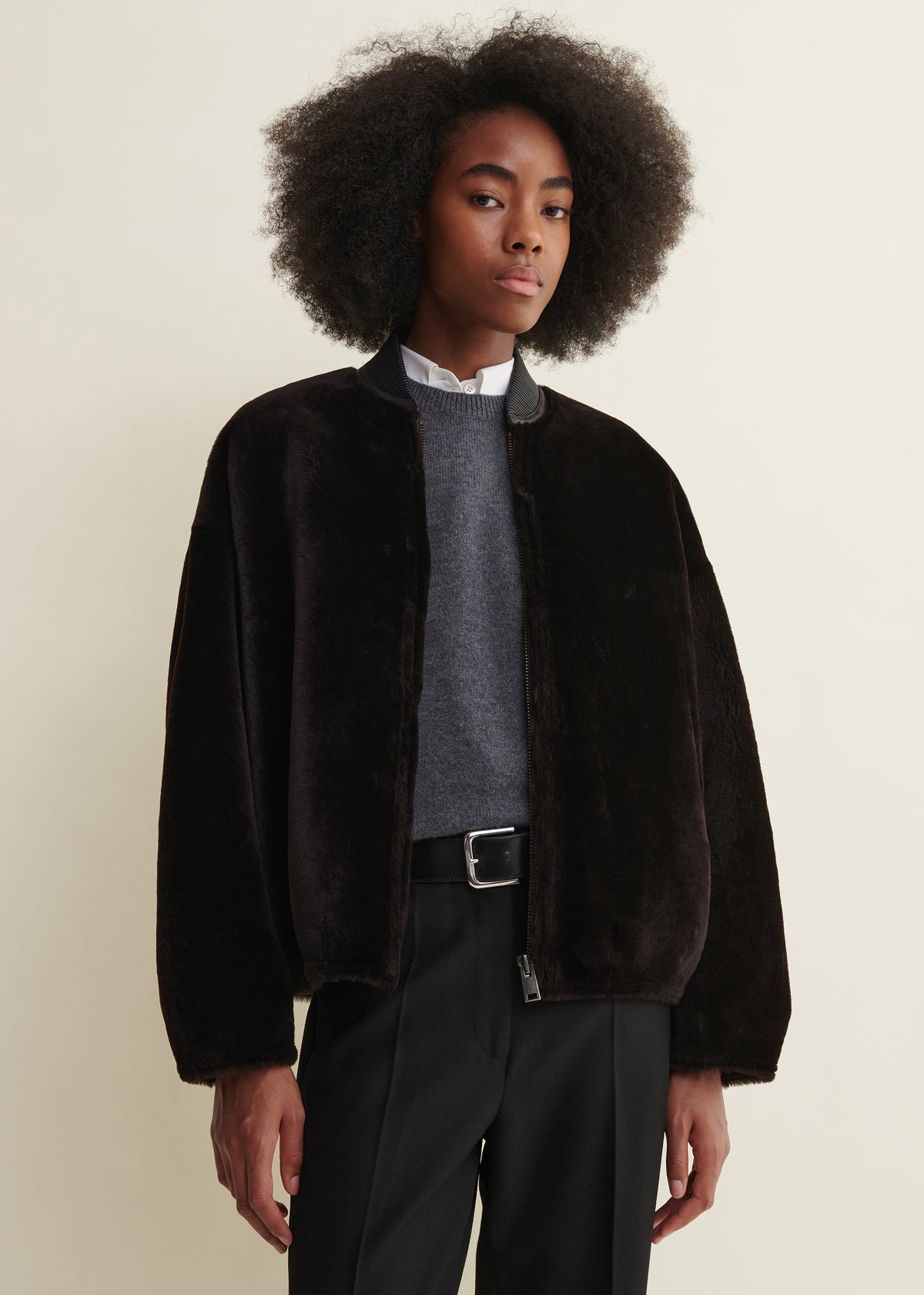 Violet | Reversible Shearling Bomber | Coffee Bean
