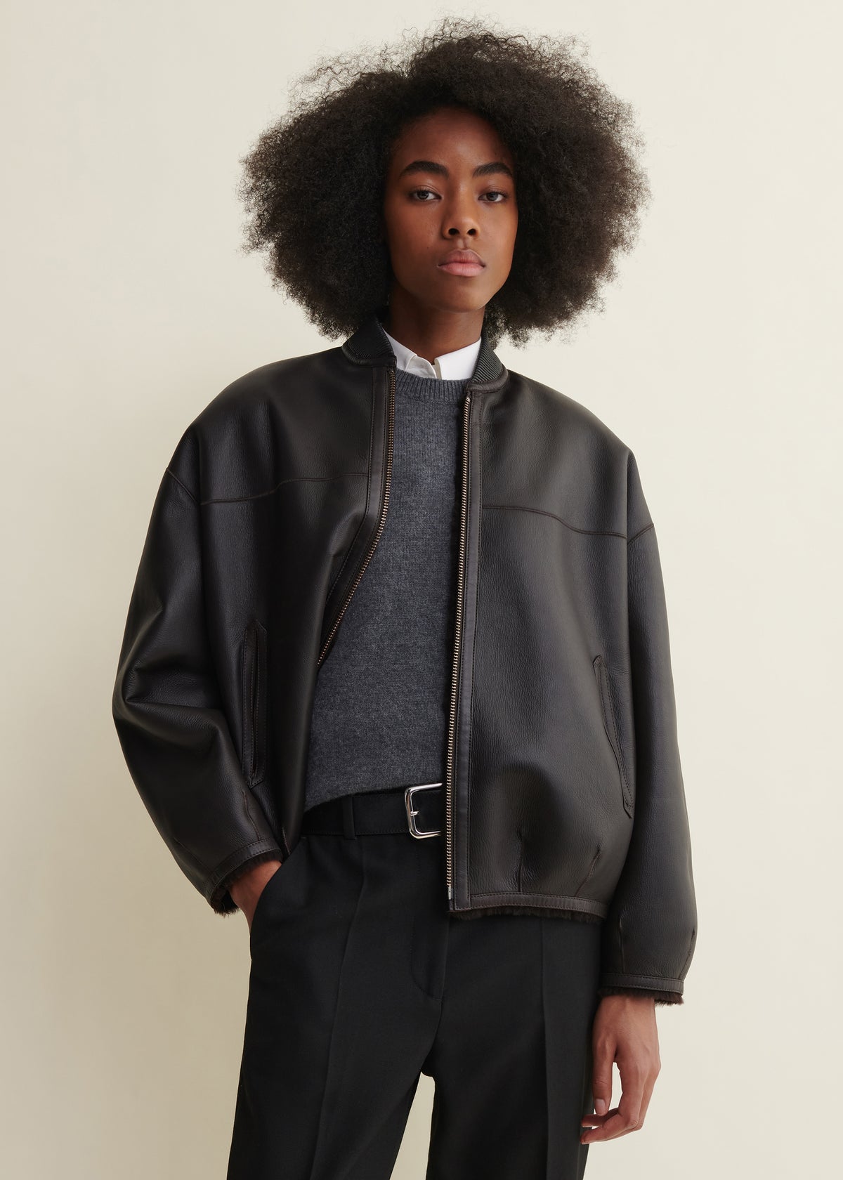 Violet | Reversible Shearling Bomber | Coffee Bean