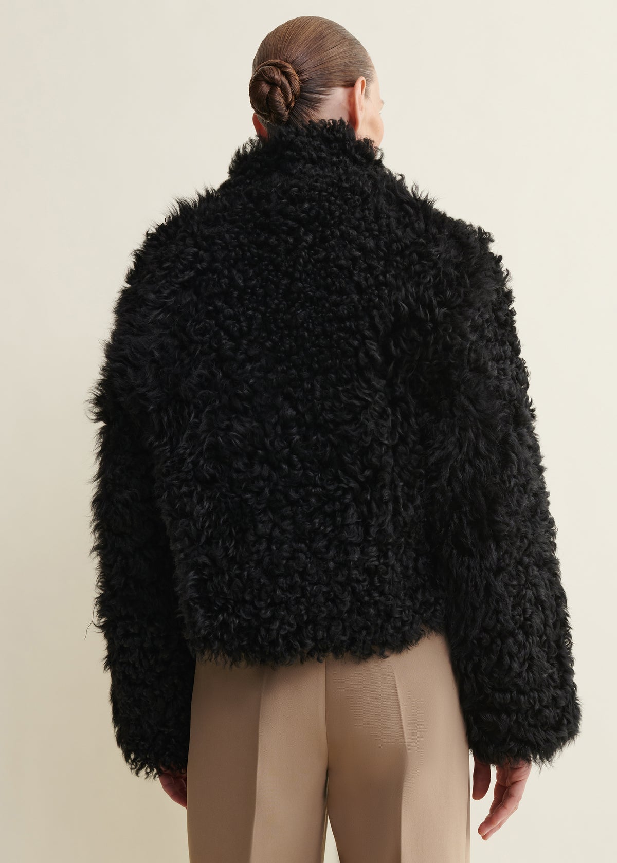 MOONEY | Cropped Curly Shearling Jacket | Black