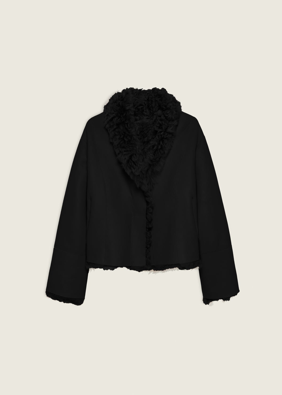 MOONEY | Cropped Curly Shearling Jacket | Black