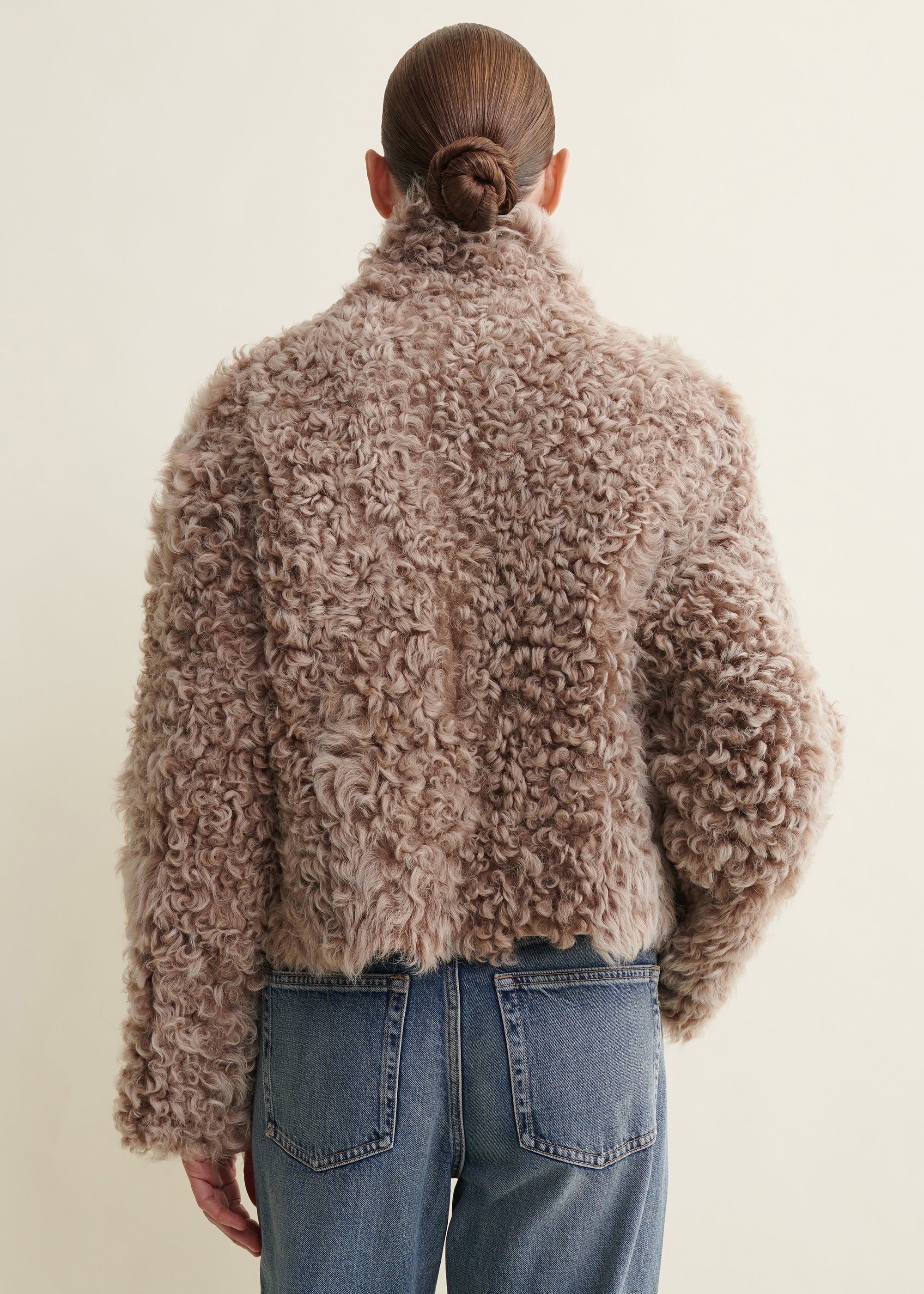 MOONEY | Cropped Curly Shearling Jacket | Camel